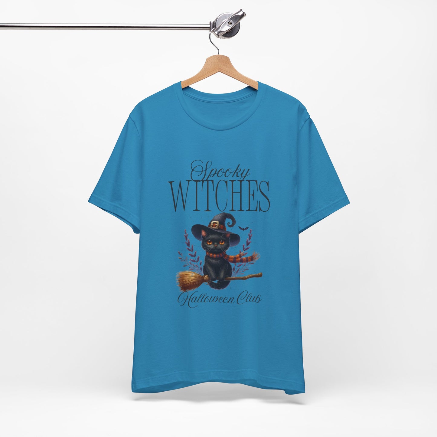 Spooky Witches Halloween Tee, Unisex Short Sleeve Shirt, Witch T-Shirt, Halloween Costume Top, Cat Lovers Gift, Fall Fashion