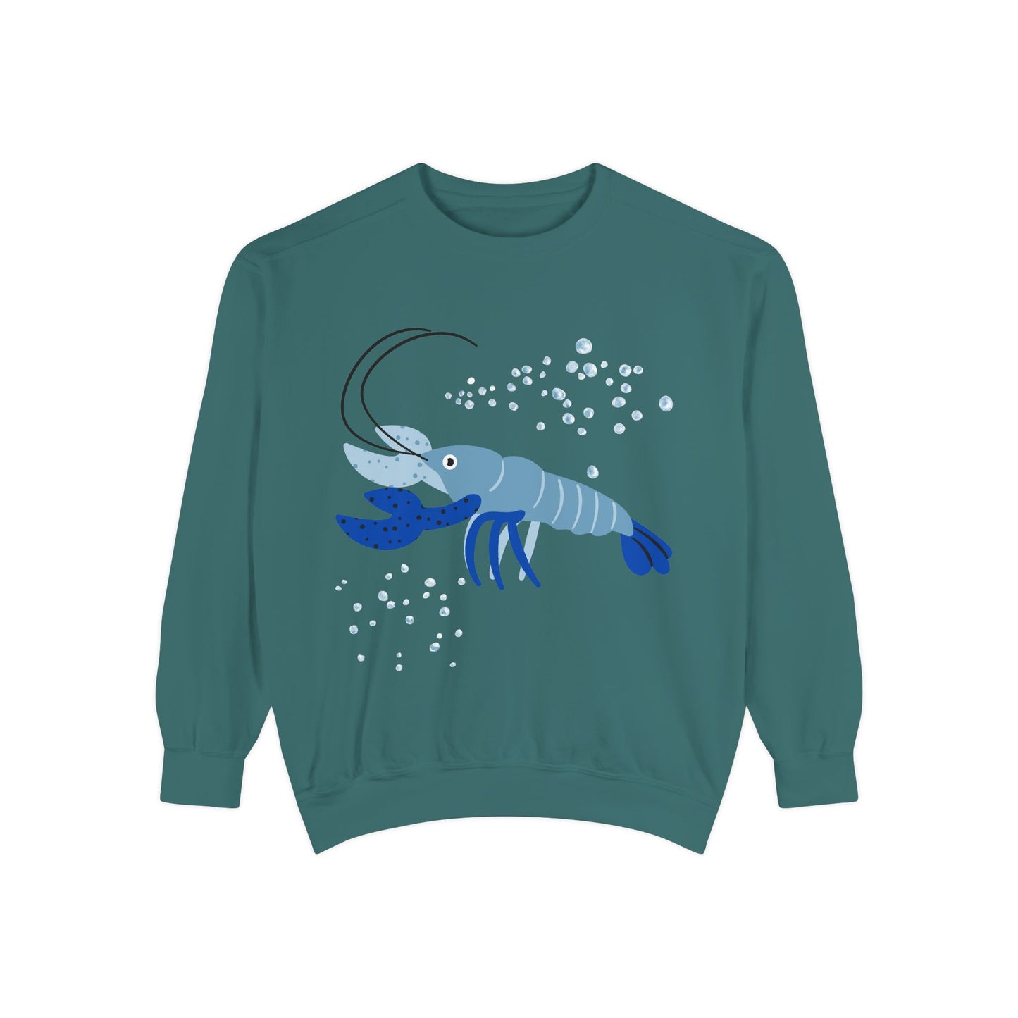 Blue shrimp with dark blue claws and bubbles Unisex Garment-Dyed Sweatshirt