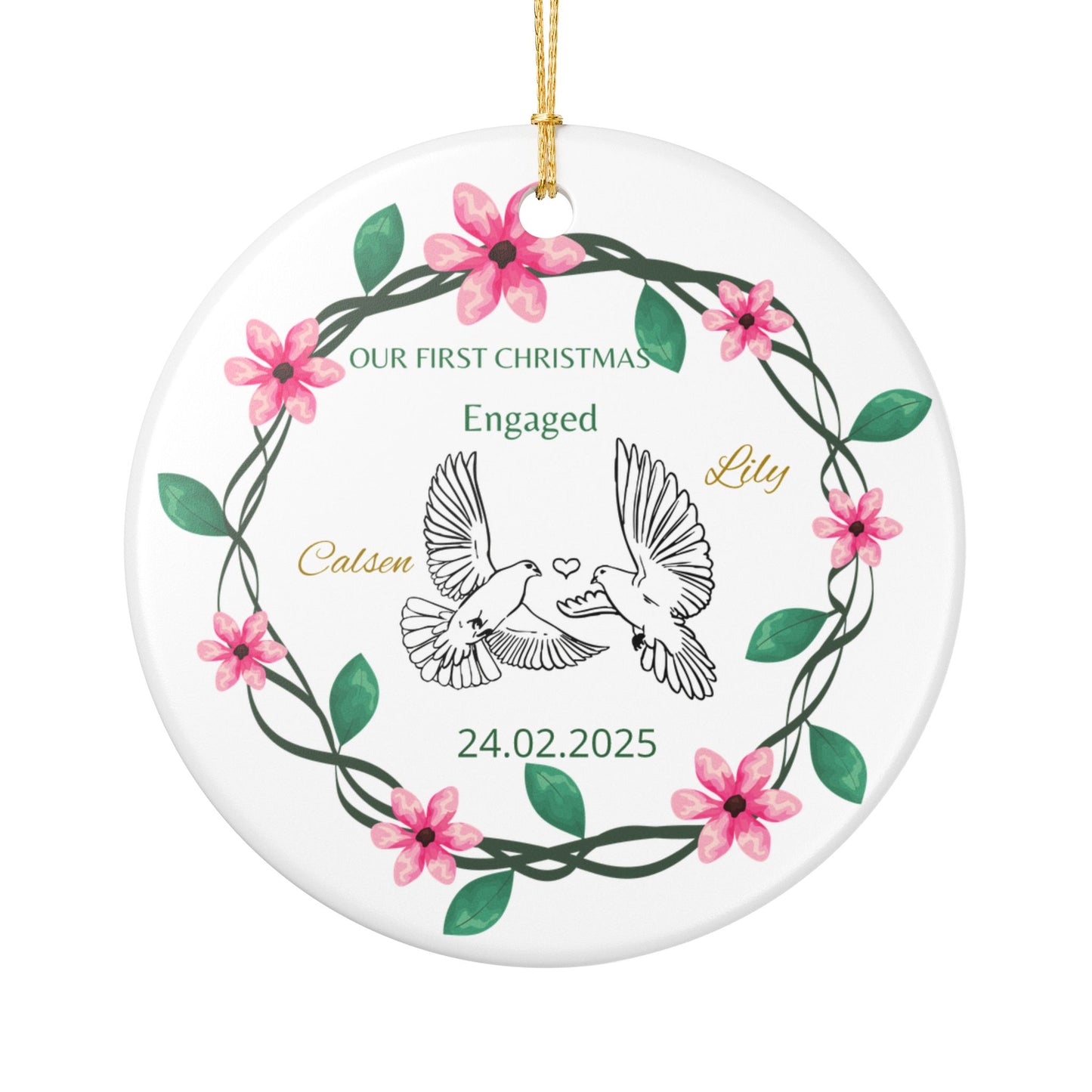 Personalized Engagement Ceramic Ornament | First Christmas Keepsake, Holiday Decor, Custom Gift, Wedding Memento, Love Decoration