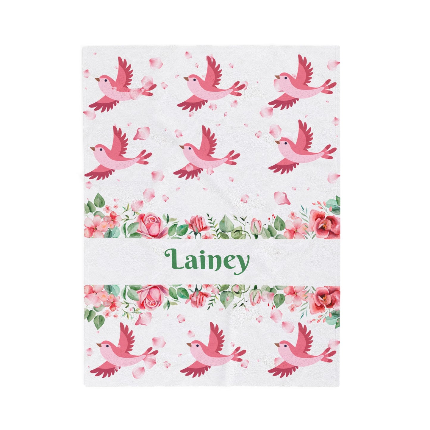 Personalized Floral Bird Plush Blanket, Cozy Blanket, Gift for Her, Nursery Decor, Baby Shower, Kids Room, Warm Throw