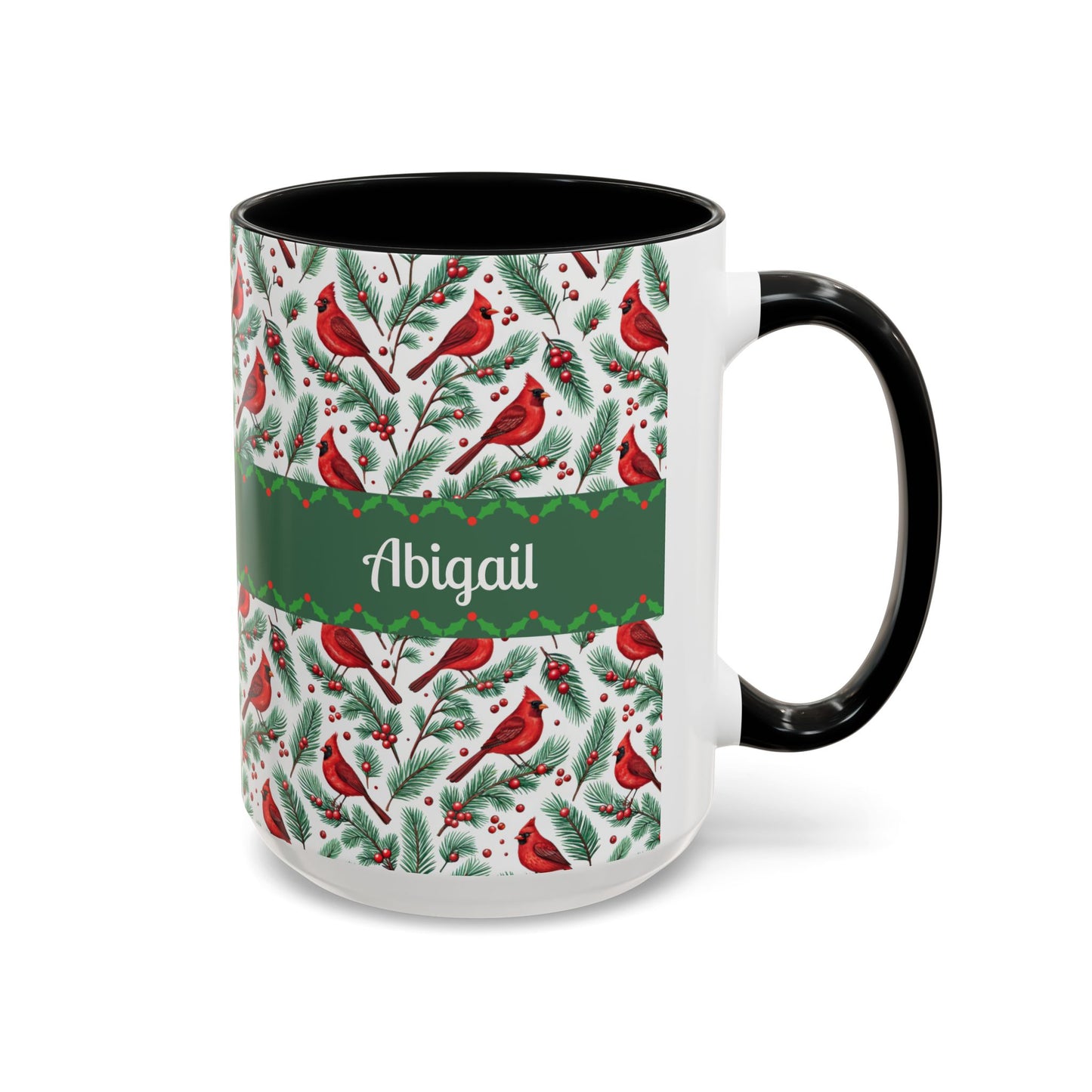Personalized Holiday Coffee Mug, Festive Cardinal Mug, Custom Name Mug, Christmas Gift, Winter Decor, Drinkware