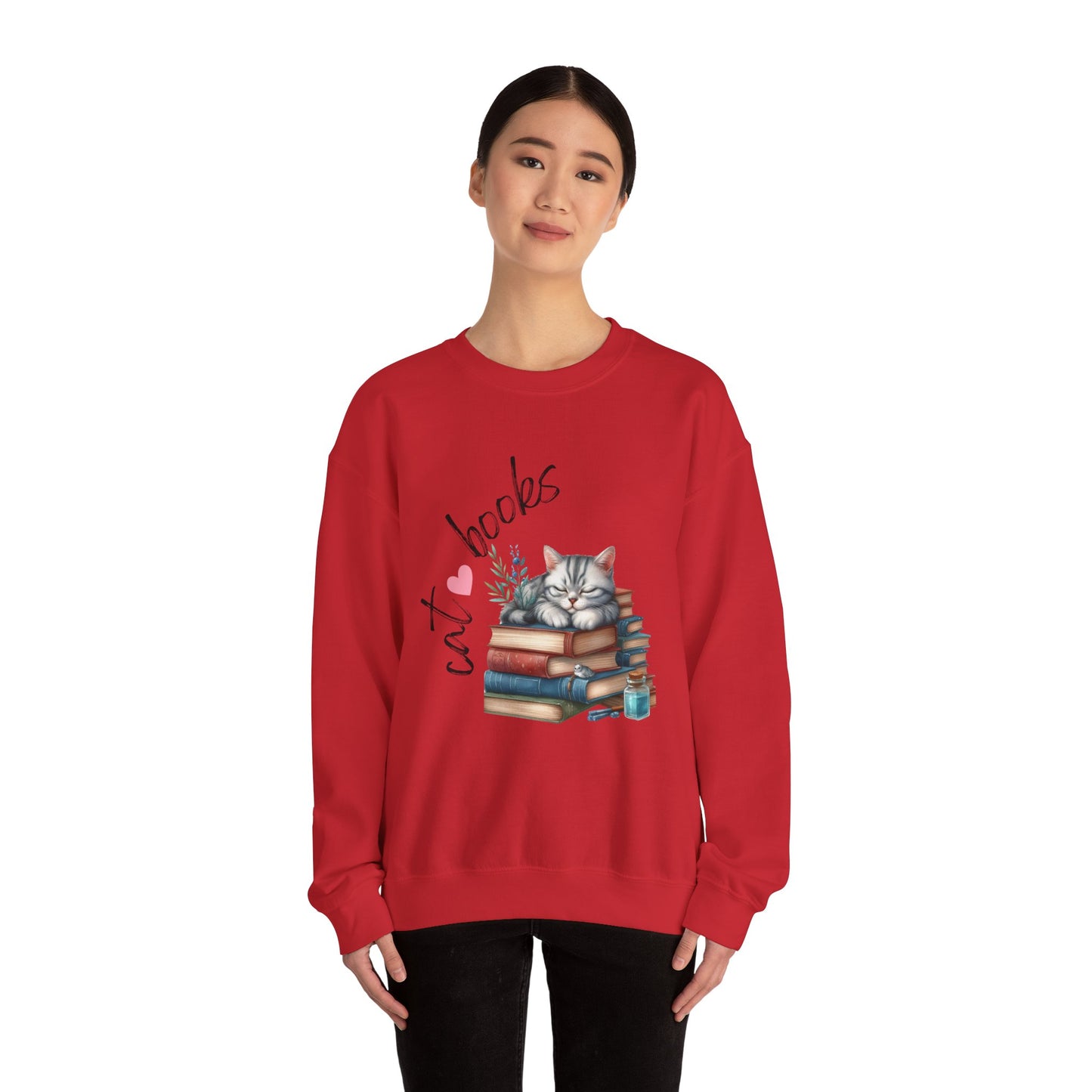 Cozy Cat Lover Crewneck Sweatshirt - Great for Book Lovers, Cat Enthusiasts, Gifts, Casual Wear, Cozy Nights
