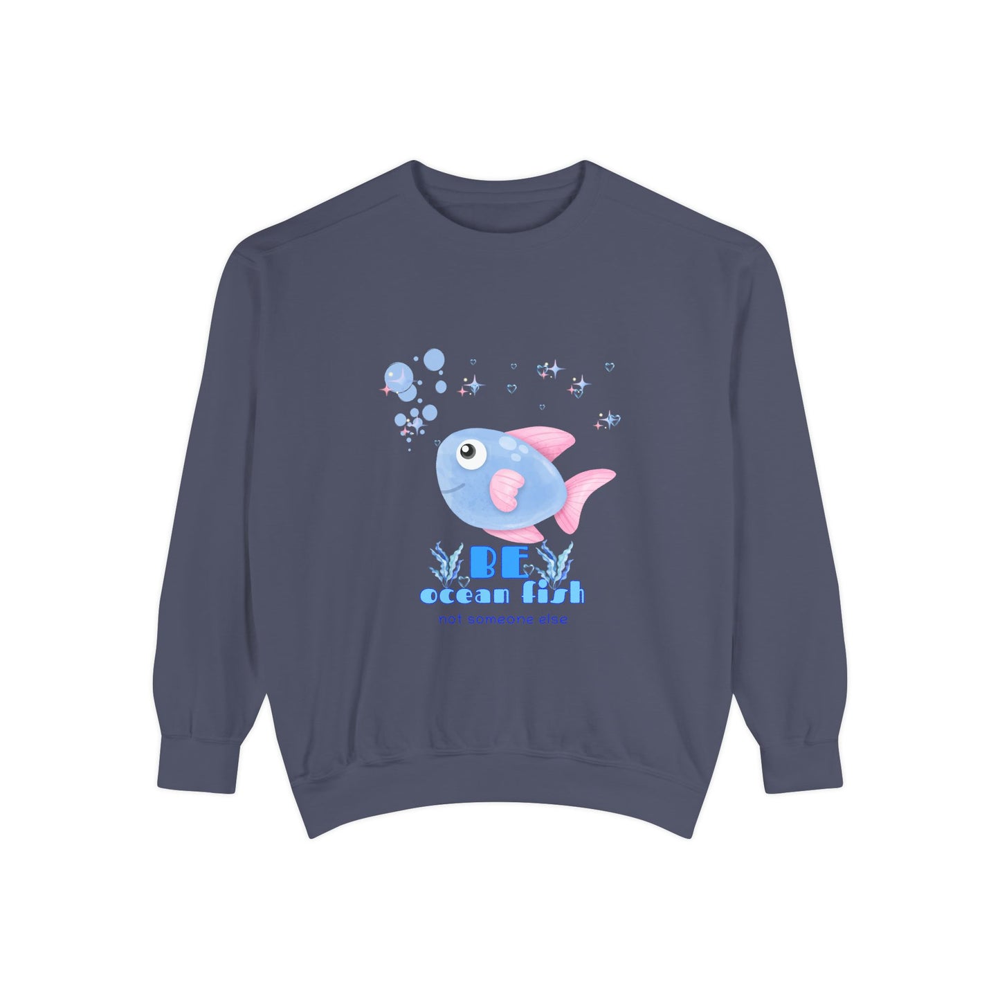 Cute cartoon fish with pink fins and bubble Unisex Garment-Dyed Sweatshirt