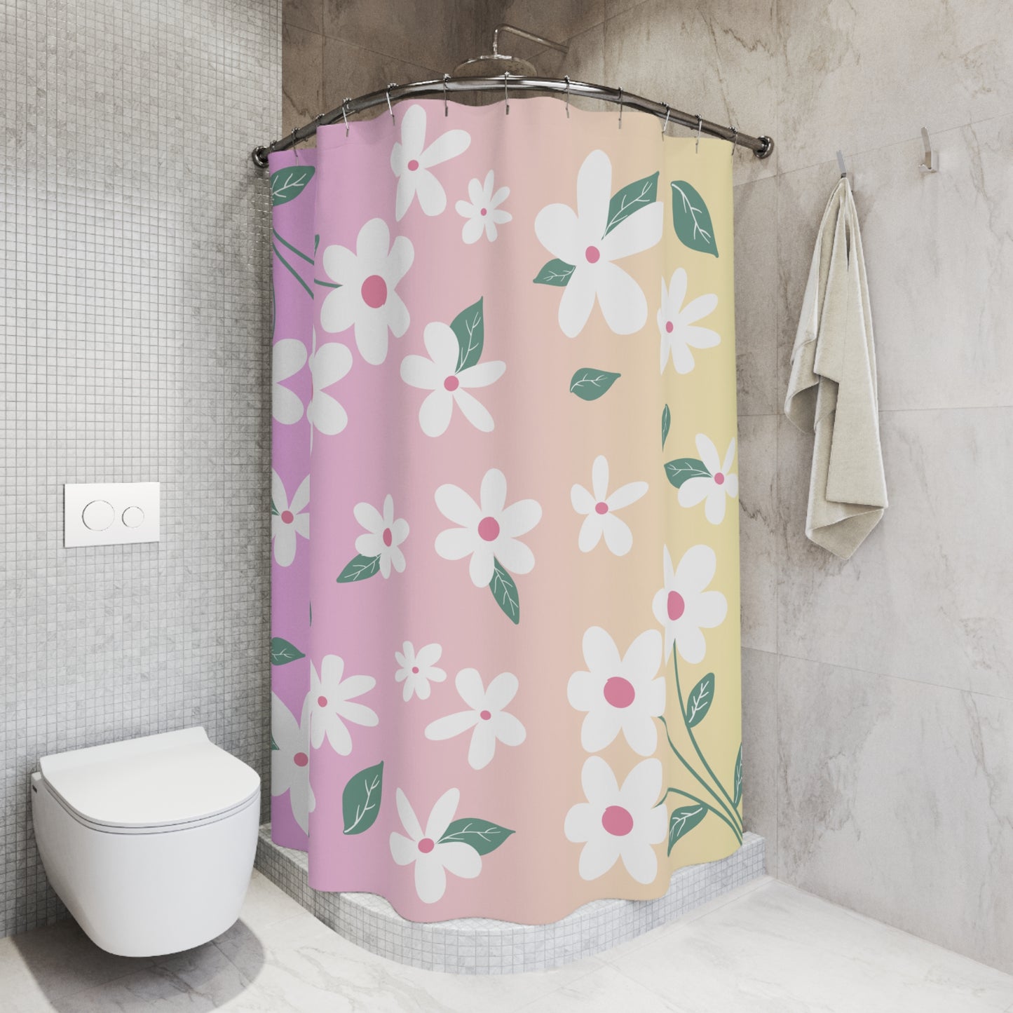 Floral Ditsy Shower Curtain — Pastel Daisies Bathroom Decor