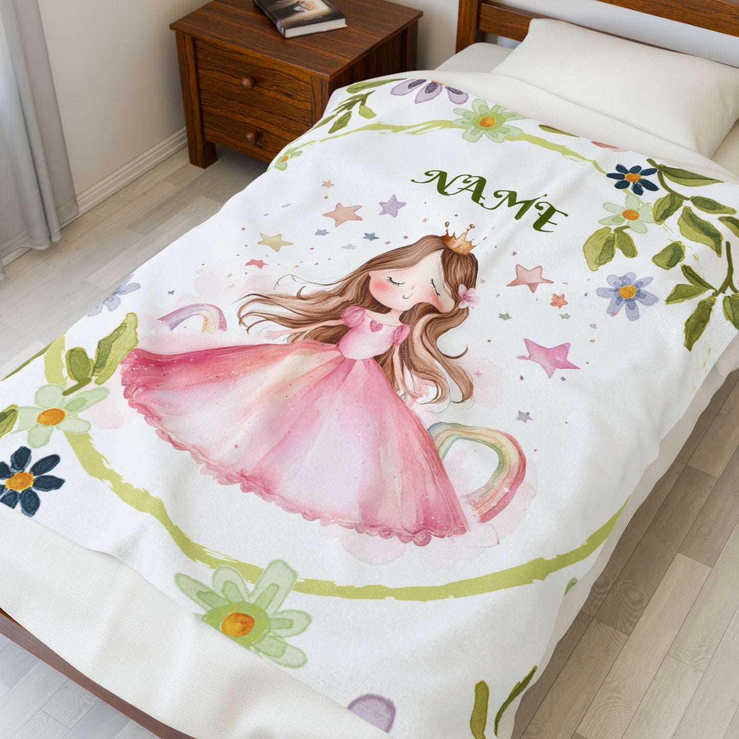 Personalized Princess Velveteen Plush Blanket, Cozy Gift for Kids, Nursery Decor, Birthday, Children's Gift, Custom Name Blanket
