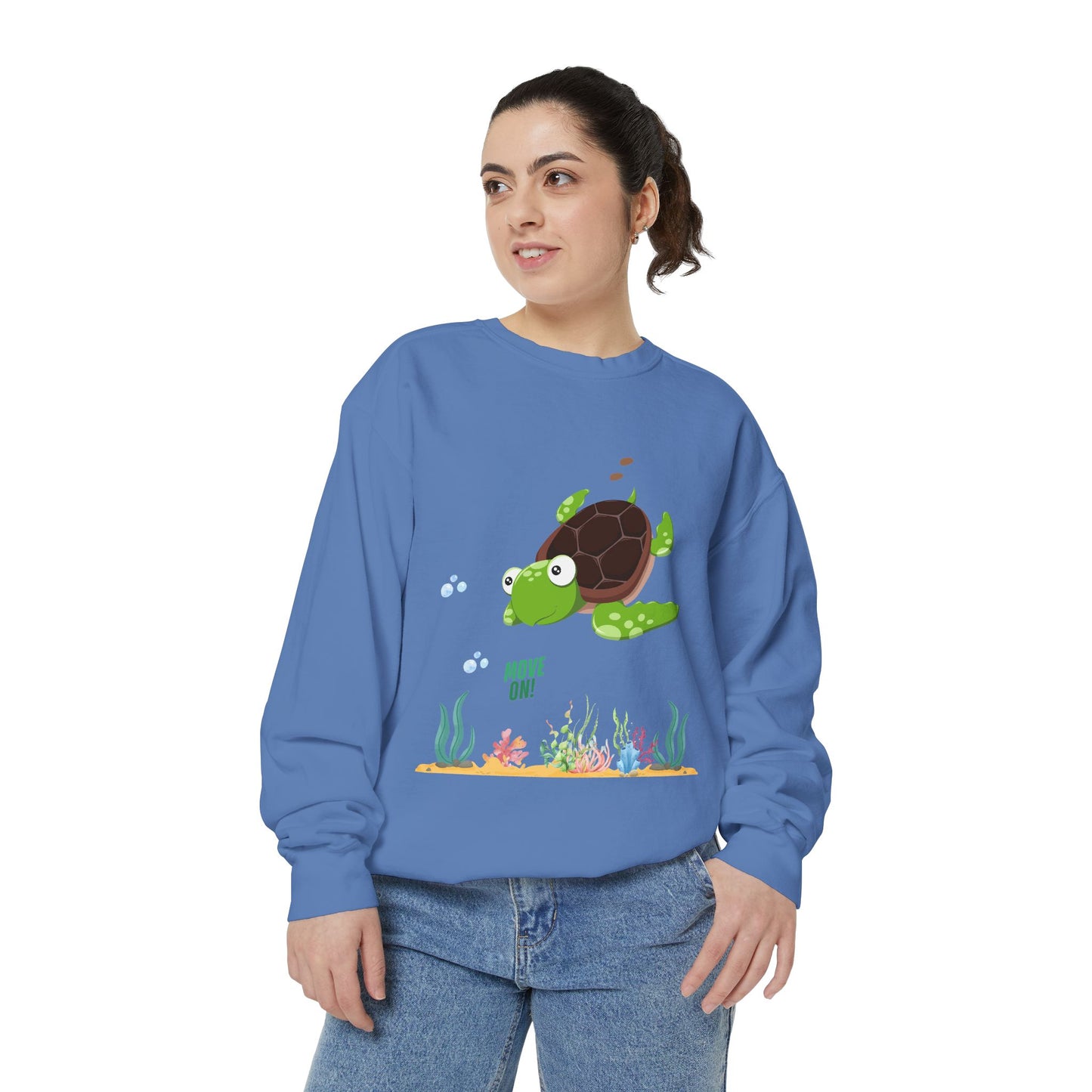 Turtle with seaweed and bubble Unisex Garment-Dyed Sweatshirt