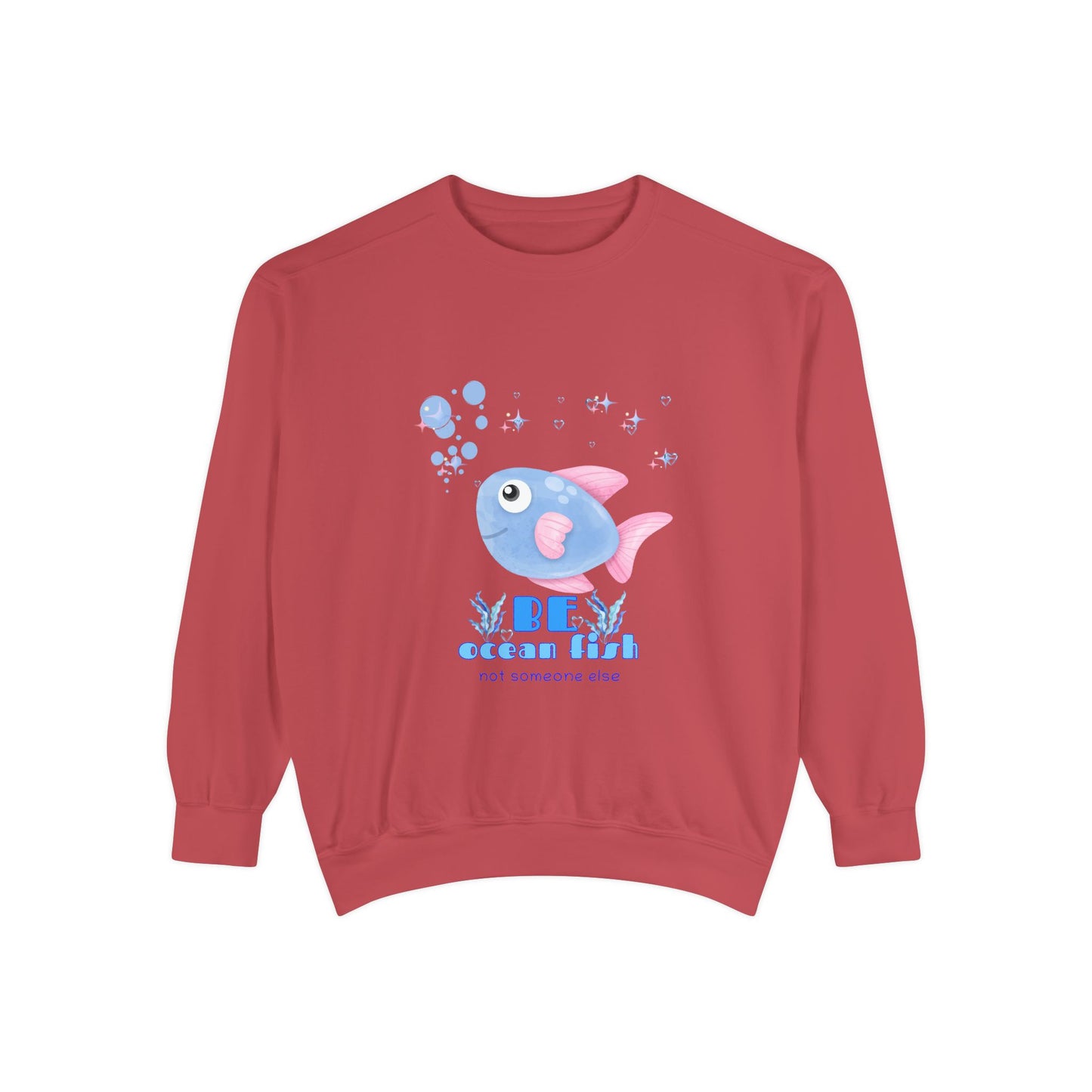 Cute cartoon fish with pink fins and bubble Unisex Garment-Dyed Sweatshirt