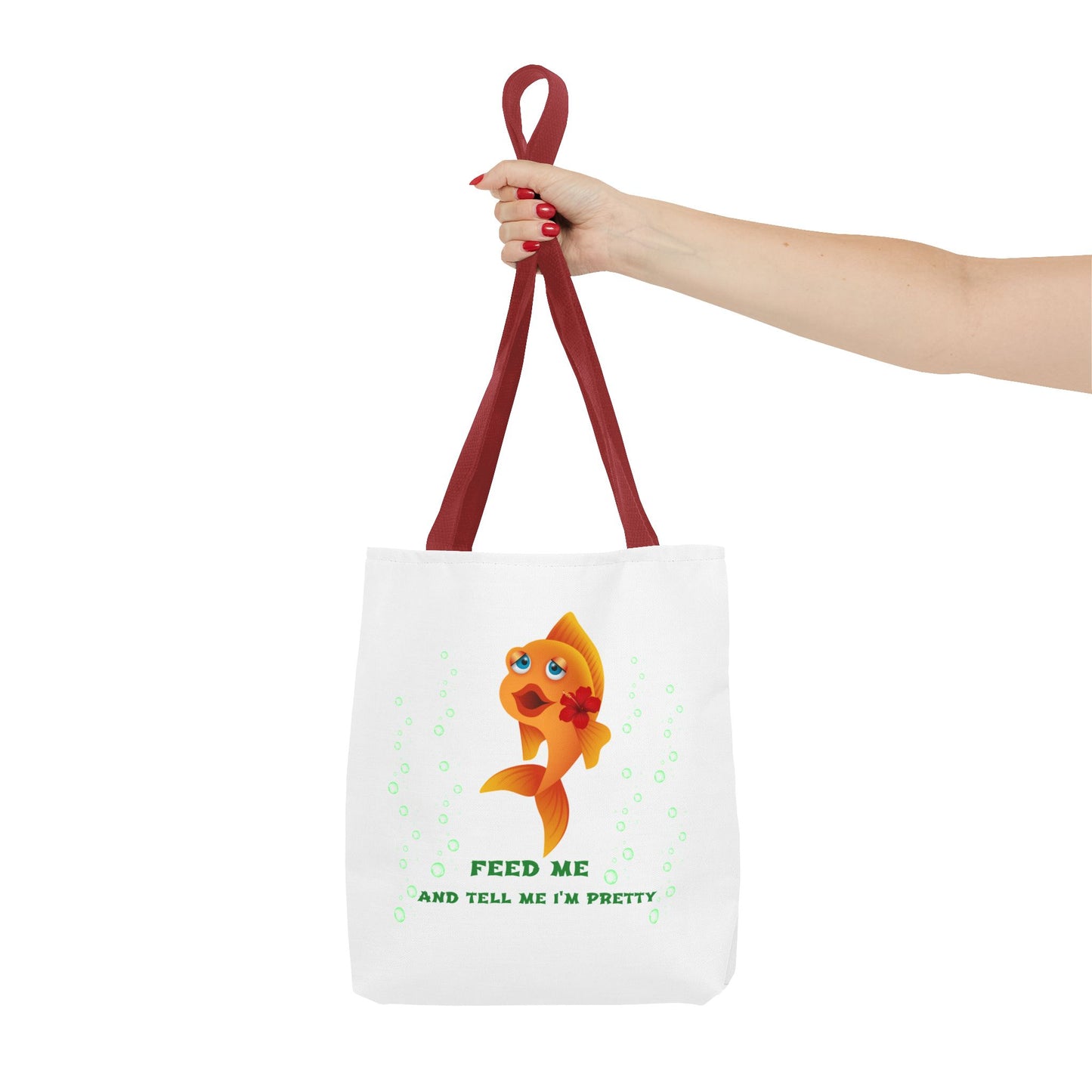 Cartoon goldfish with red lips and flower Tote Bag