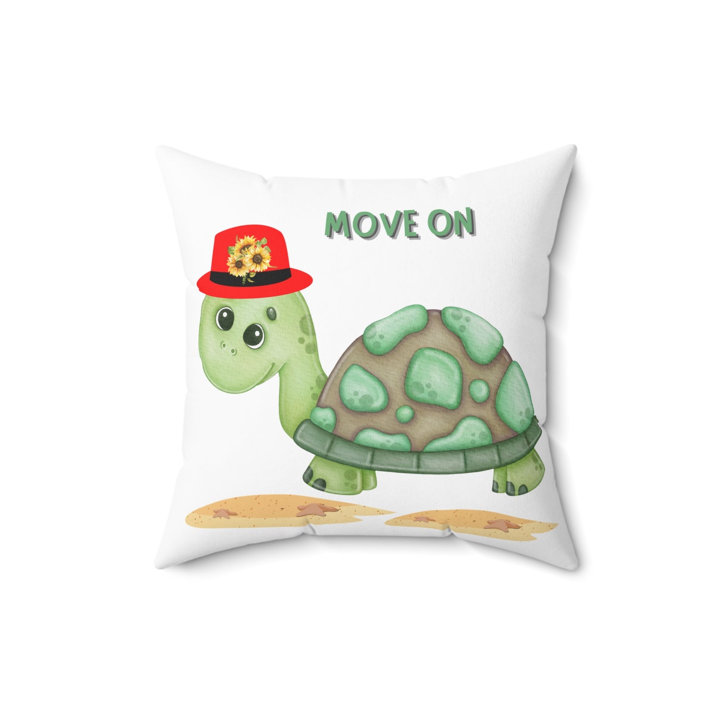 Turtle with a sunflower Spun Polyester Square Pillow