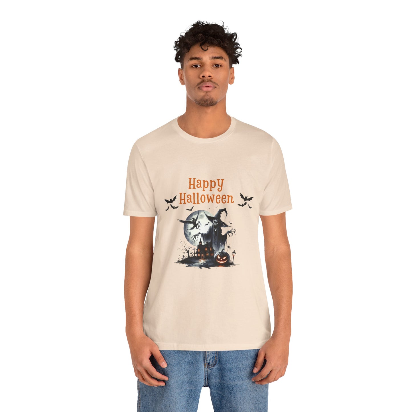 Happy Halloween Unisex Tee, Spooky T-Shirt, Halloween Gift, Fall Wardrobe Essential, Ghosts and Ghouls Vibe