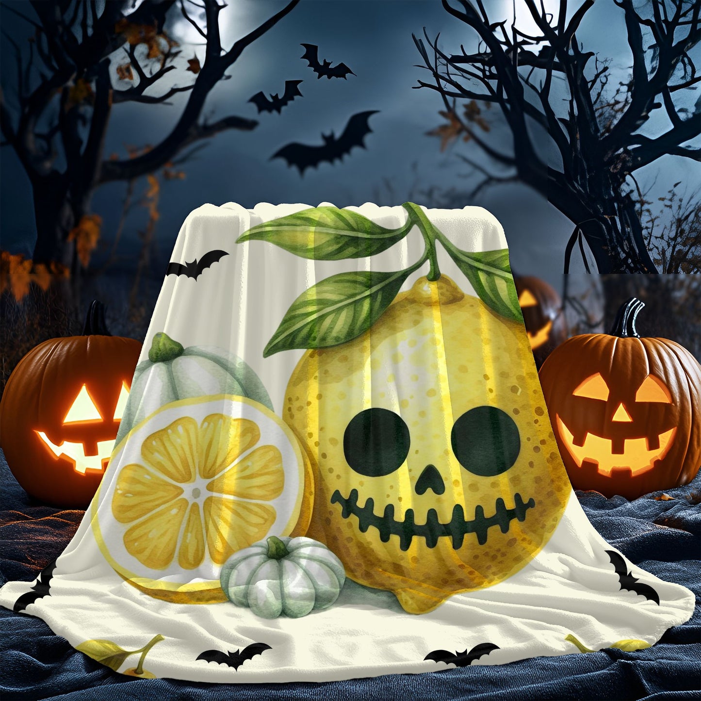 Spooky Citrus Halloween Blanket, Cozy Velvet Throw, Seasonal Home Decor, Unique Gift for Fall, Halloween Nights