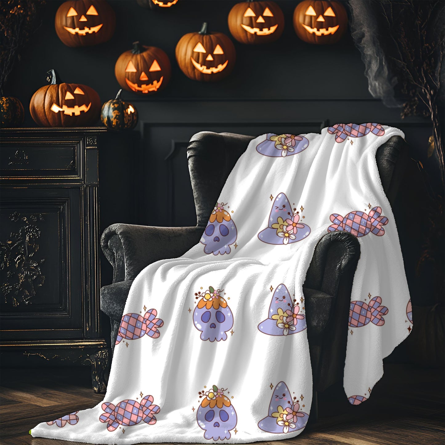 Cozy Velveteen Plush Blanket - Fun Skull & Floral Pattern, Unique Home Decor, Great Gift for Halloween, Birthdays, or Cozy Nights