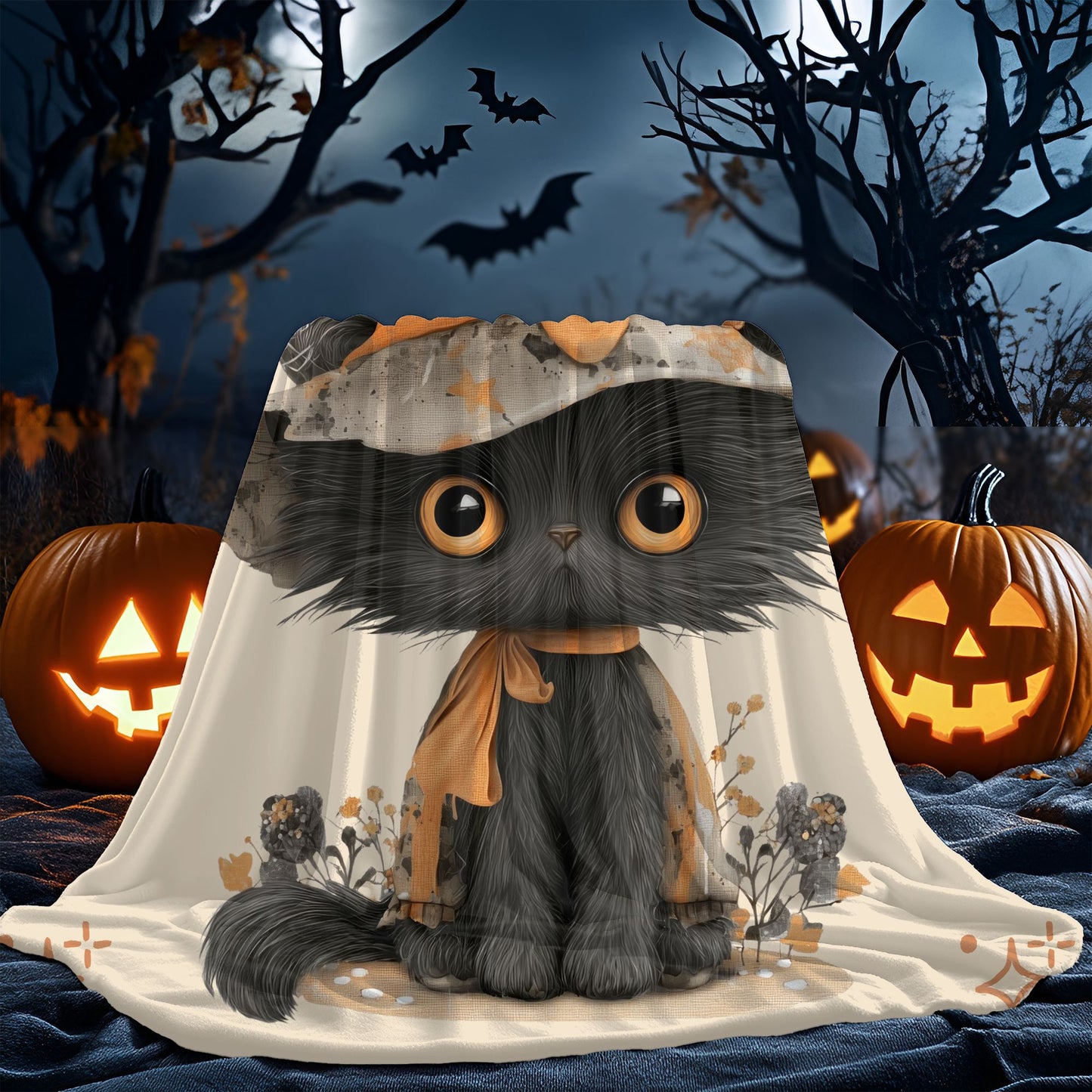Cozy Cat-Themed Velveteen Plush Blanket - Warm Gift for Cat Lovers, Halloween Decor, Soft Throw for Comfort, Versatile Home Accessory