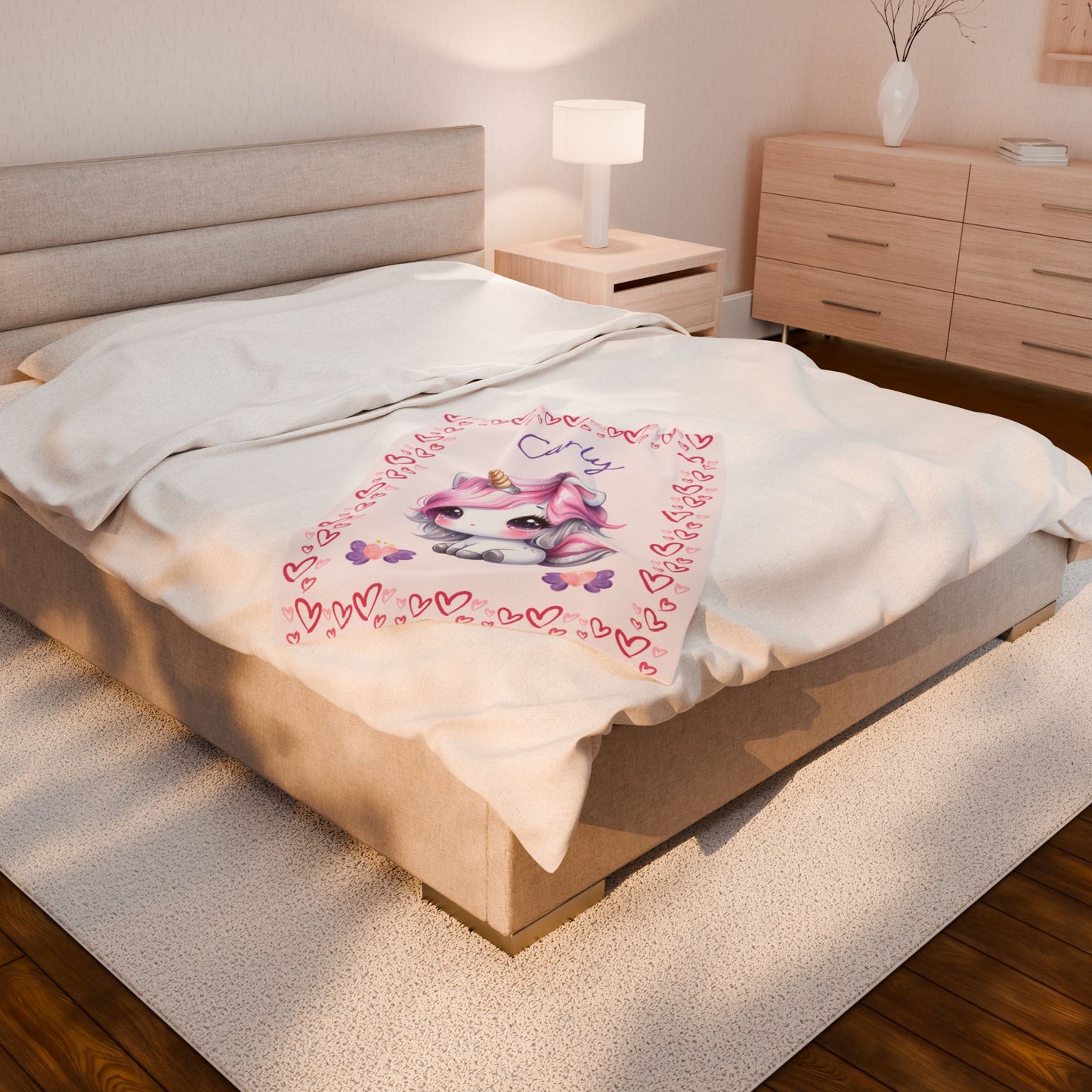 Personalized Unicorn Velveteen Plush Blanket, Custom Baby Blanket, Kids Blanket, Cozy Gift, Soft Throw Blanket, Nursery Decor