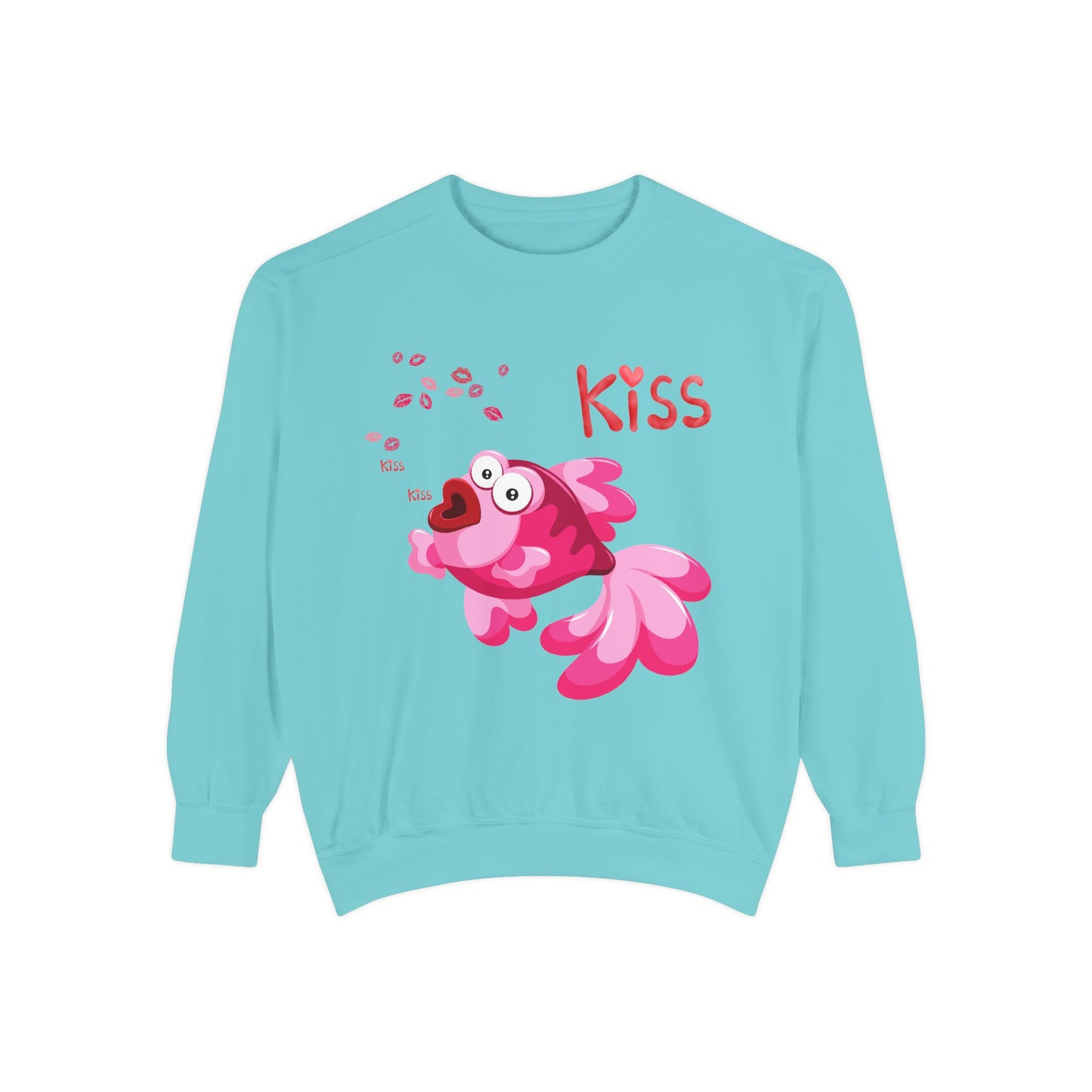 Pink fish with open mouth and kiss Unisex Garment-Dyed Sweatshirt