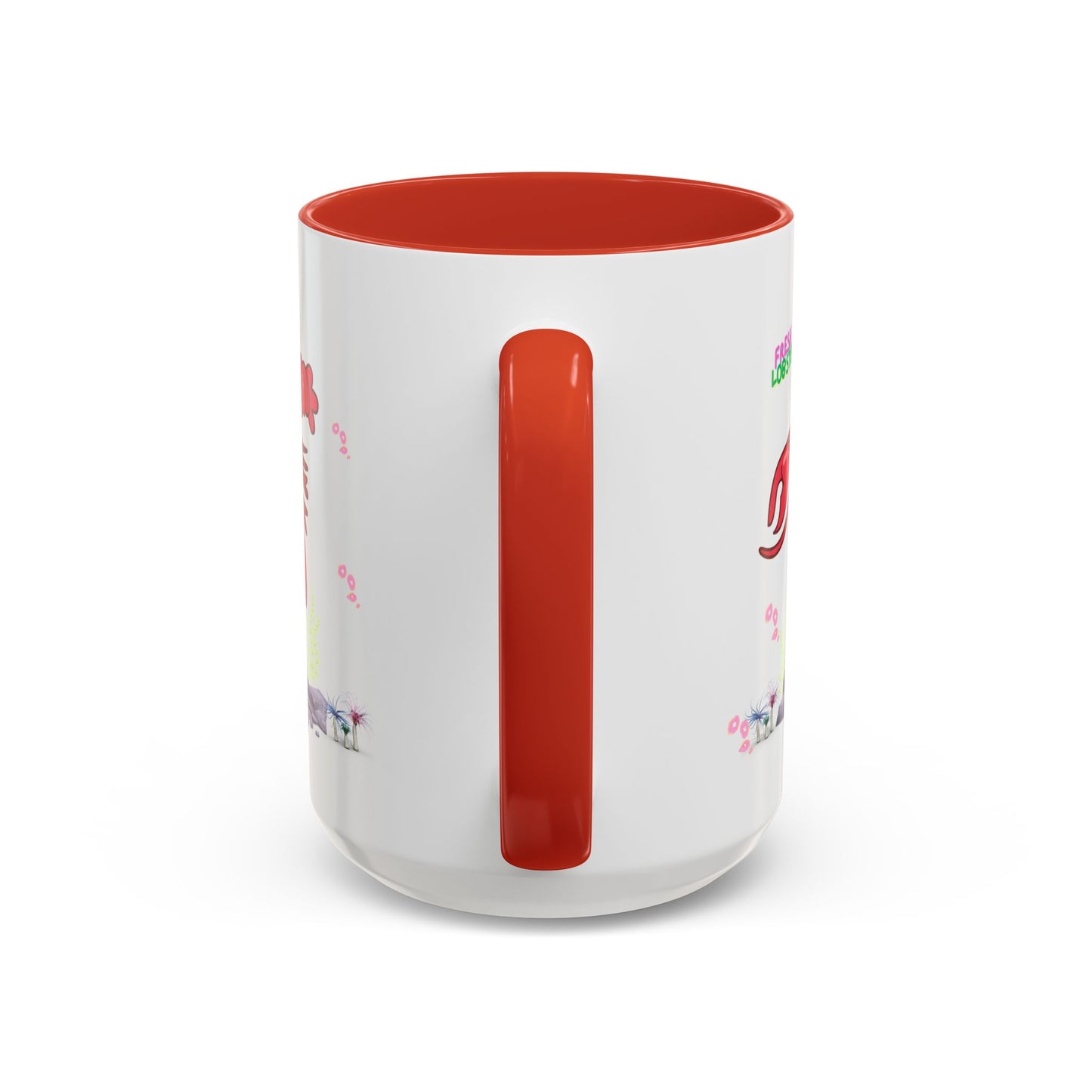 Friendly red lobster big eyes and yellow strip Coffee Mug