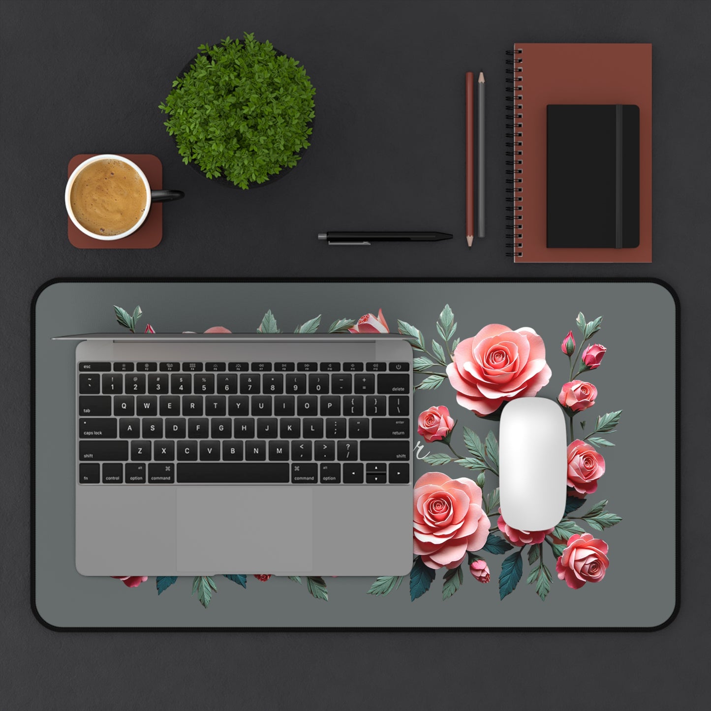 Personalized Floral Desk Mat | Elegant Workspace Decor, Custom Mouse Pad, Office Gift, Elegant Desk Accessory, Rose Design
