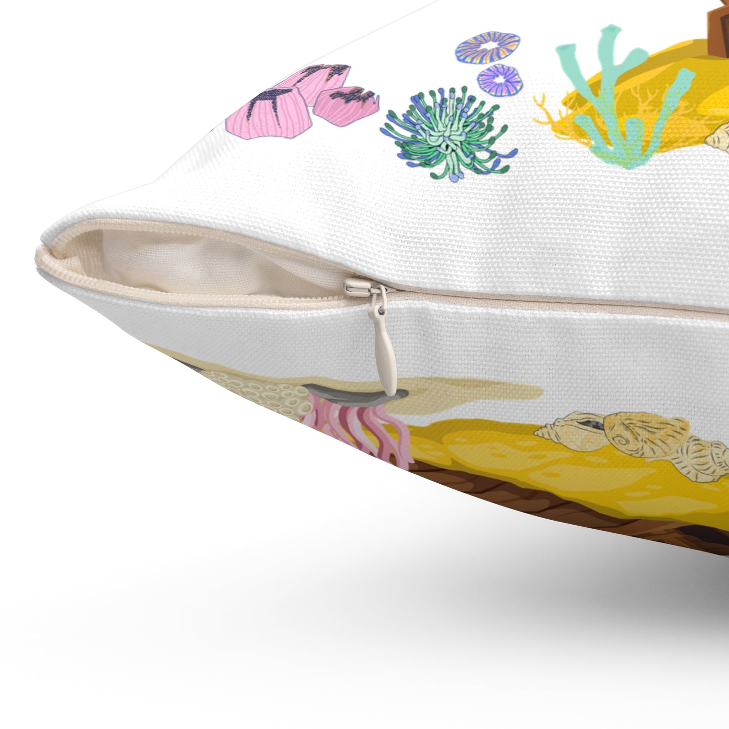 Shark ship colorful coral reef Spun Polyester Square Pillow