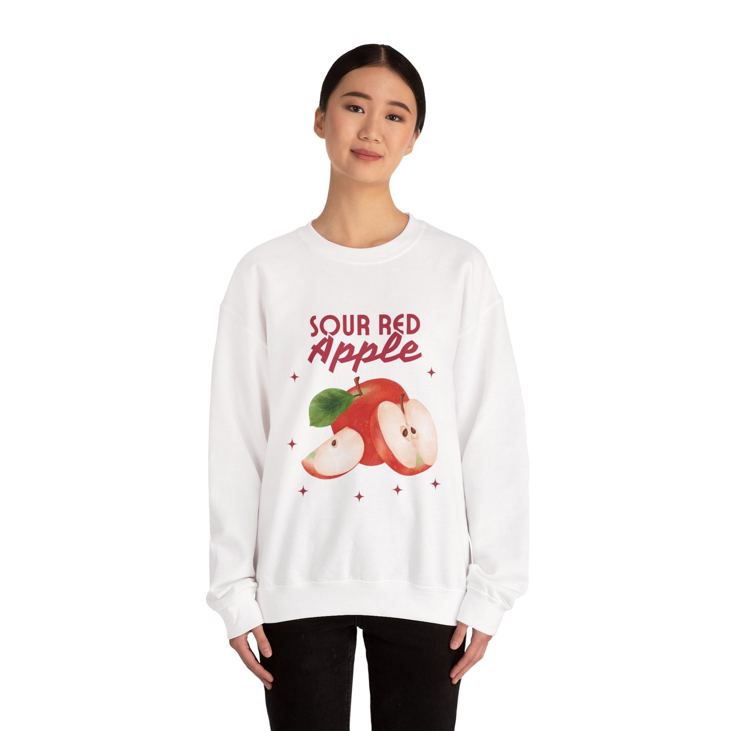 Sour Red Apple Sweatshirt, Cozy Crewneck, Unisex Apparel, Cute Fruit Design, Perfect Gift for Apple Lovers, Autumn Fashion