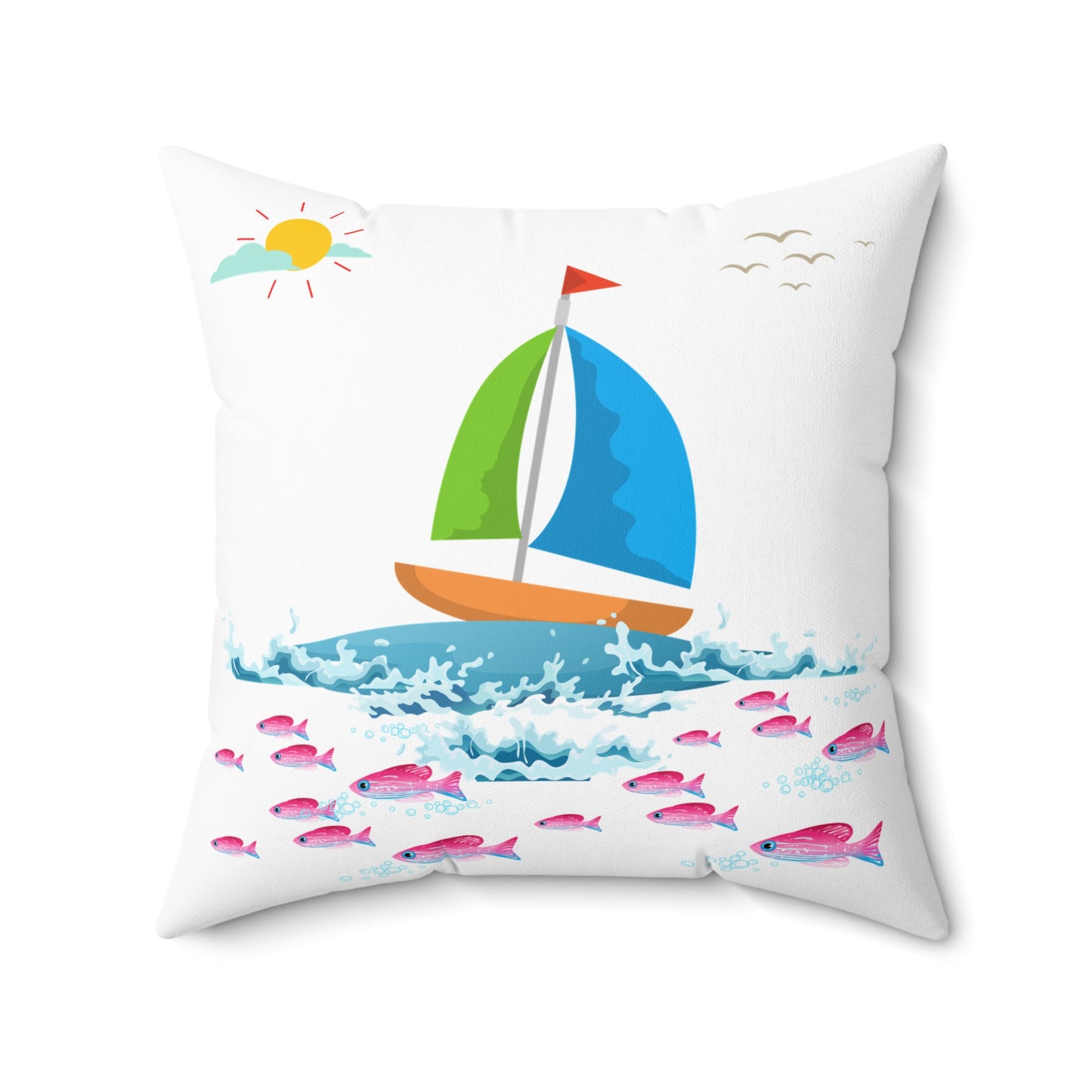 Sailboat and Red fish Spun Polyester Square Pillow