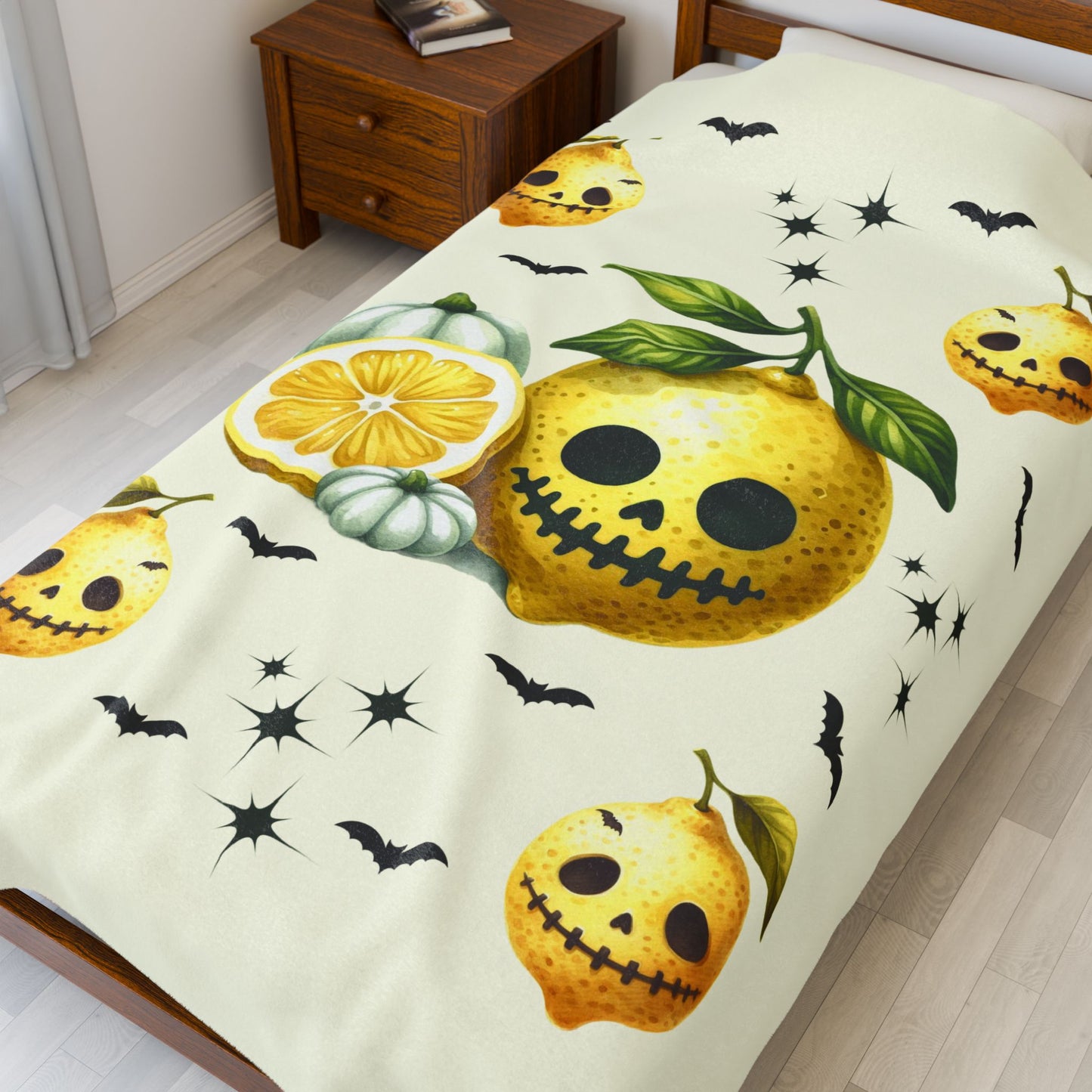 Spooky Citrus Halloween Blanket, Cozy Velvet Throw, Seasonal Home Decor, Unique Gift for Fall, Halloween Nights