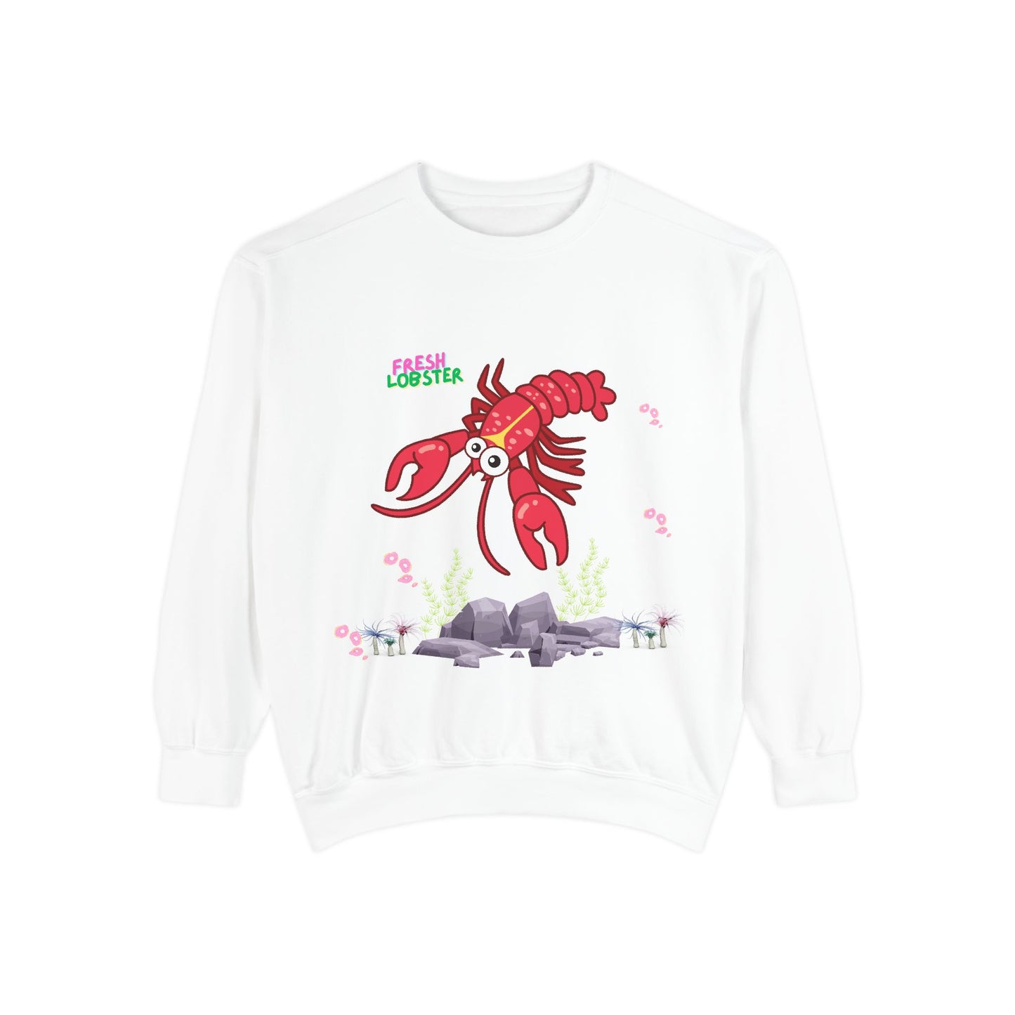 Friendly red lobster big eyes and yellow strip Unisex Garment-Dyed Sweatshirt