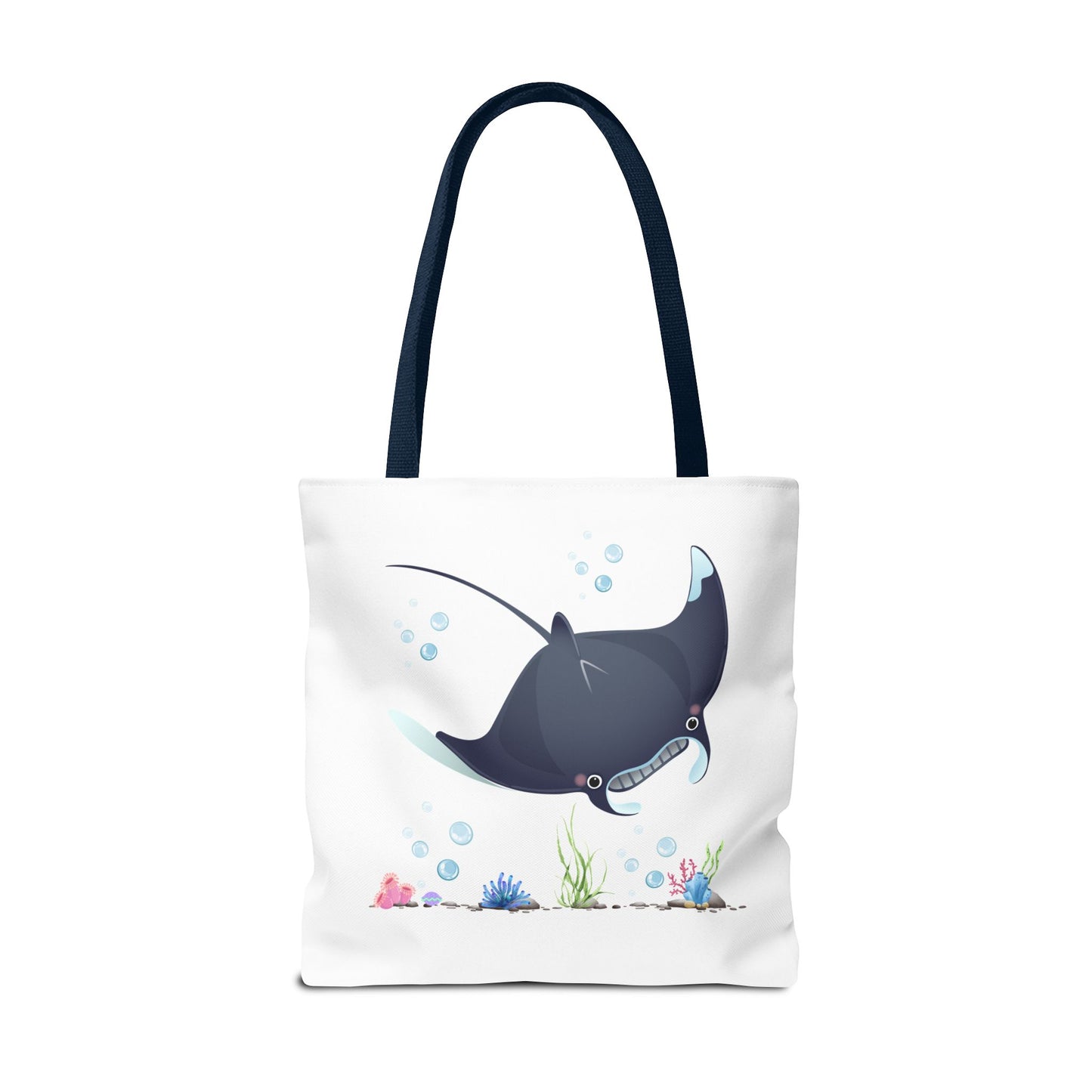 Manta ray with bubbles and coral reef Tote Bag
