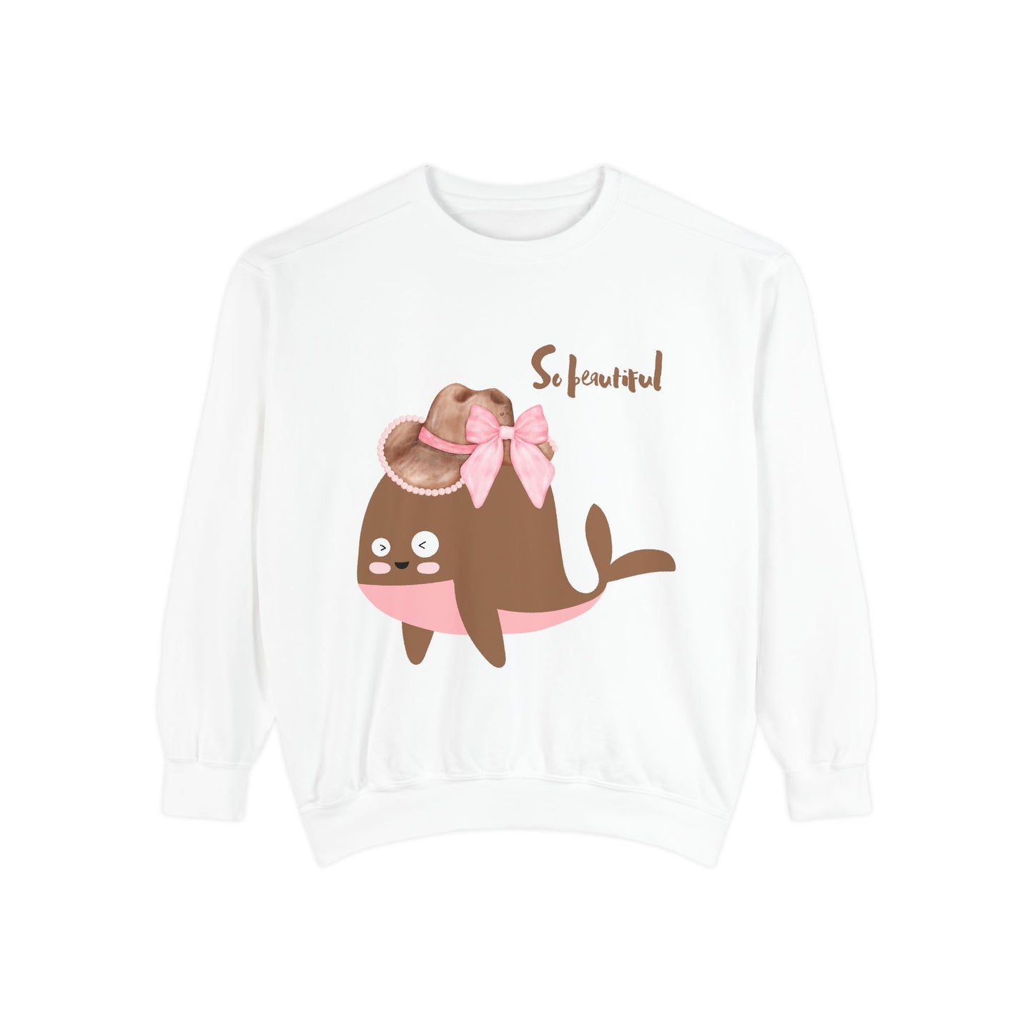Whale wearing a cowboy hat with a pink bow Unisex Garment-Dyed Sweatshirt