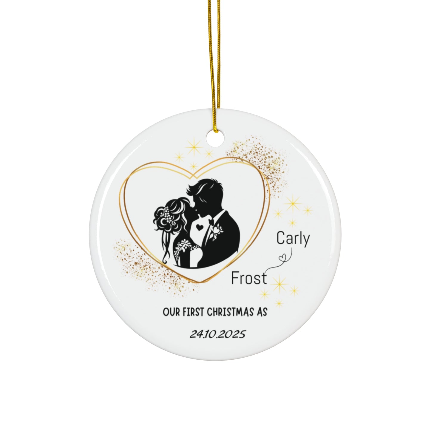 Personalized Wedding Ornament, First Christmas Together, Couples Gift, Ceramic Tree Decor, Heart Shape Keepsake