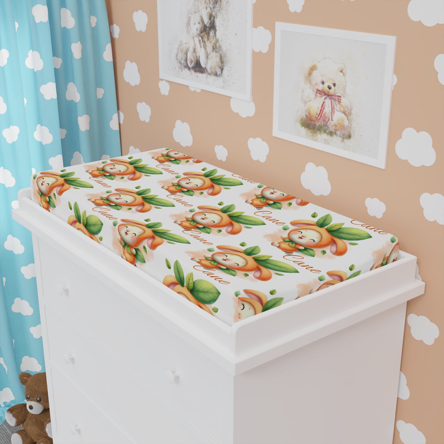 Changing Pad Cover — Cute Orange Bear Floral Pattern (Baby)