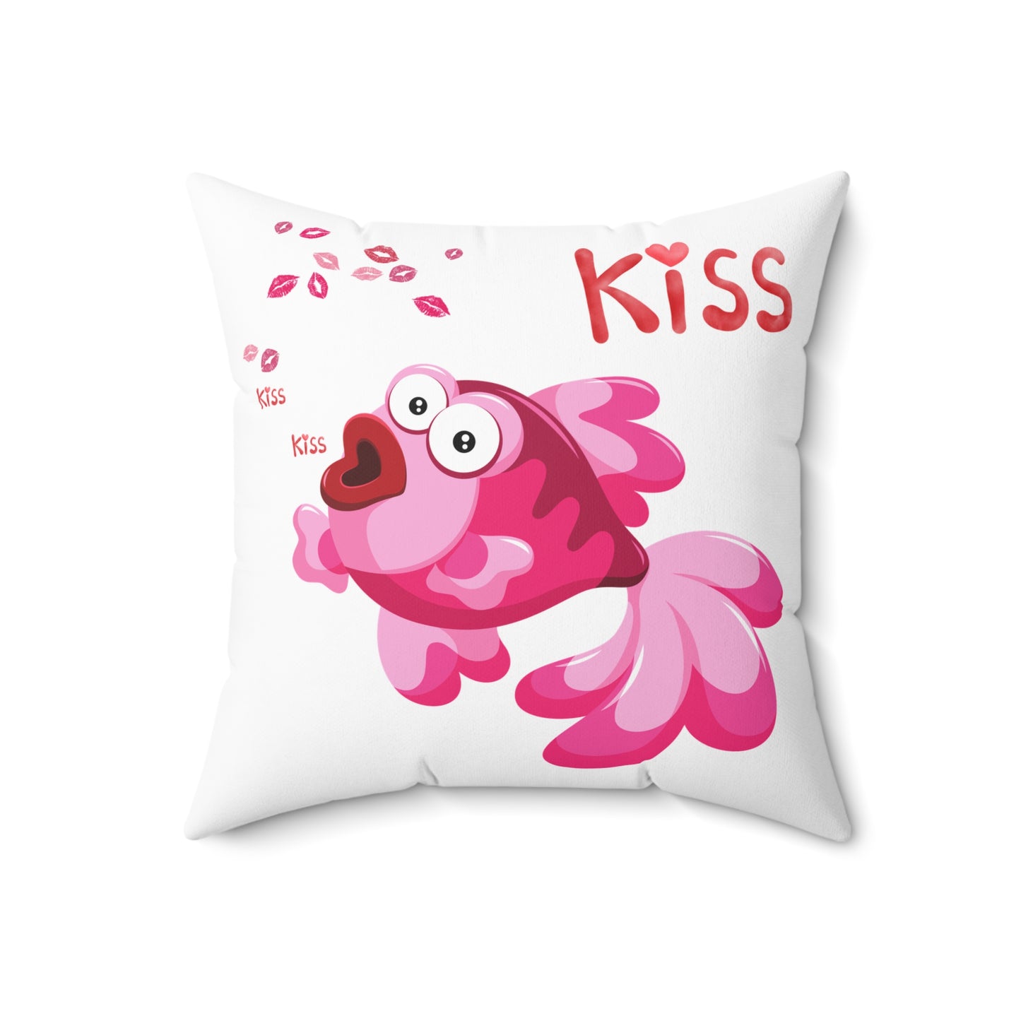 Pink fish with open mouth and kiss Spun Polyester Square Pillow