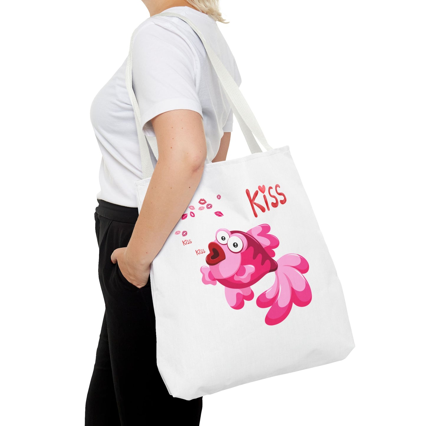 Pink fish with open mouth and kiss Tote Bag