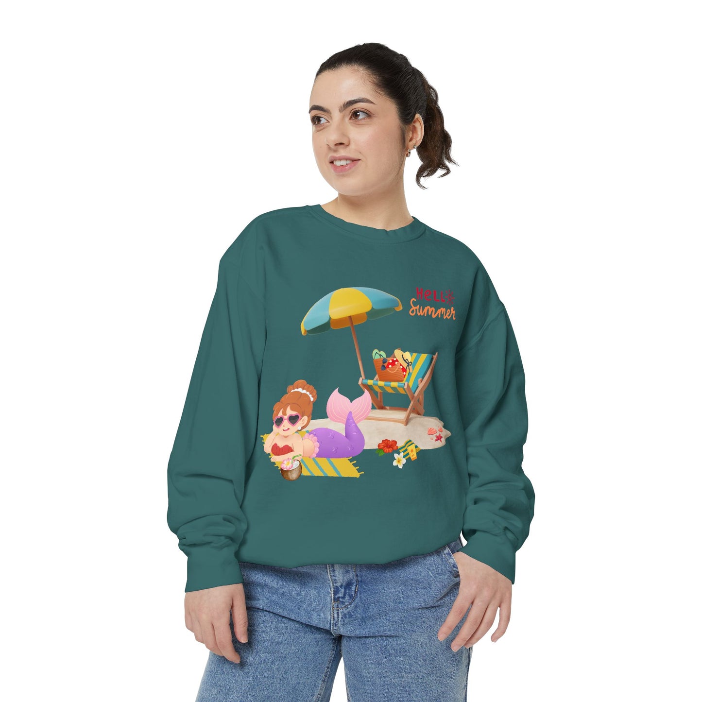 Mermaid lounging on a beach towel Unisex Garment-Dyed Sweatshirt