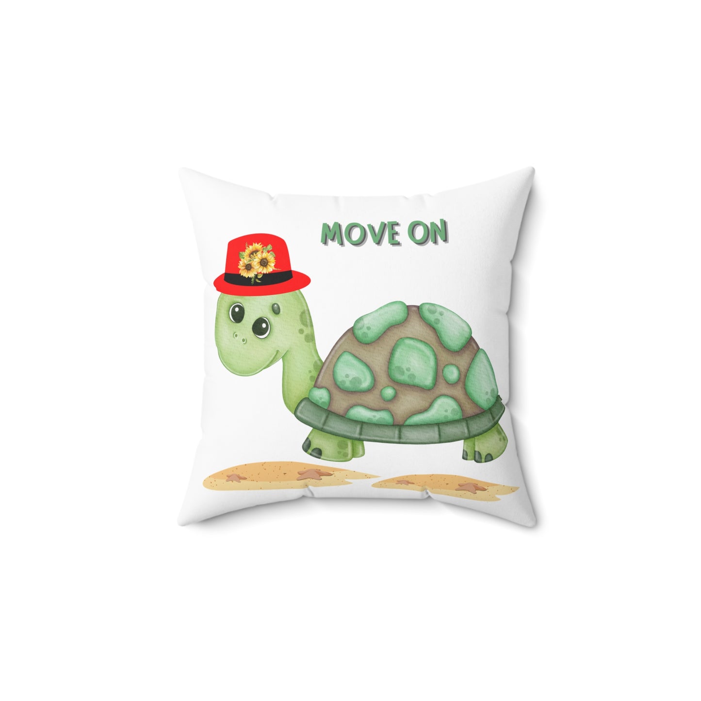Turtle with a sunflower Spun Polyester Square Pillow