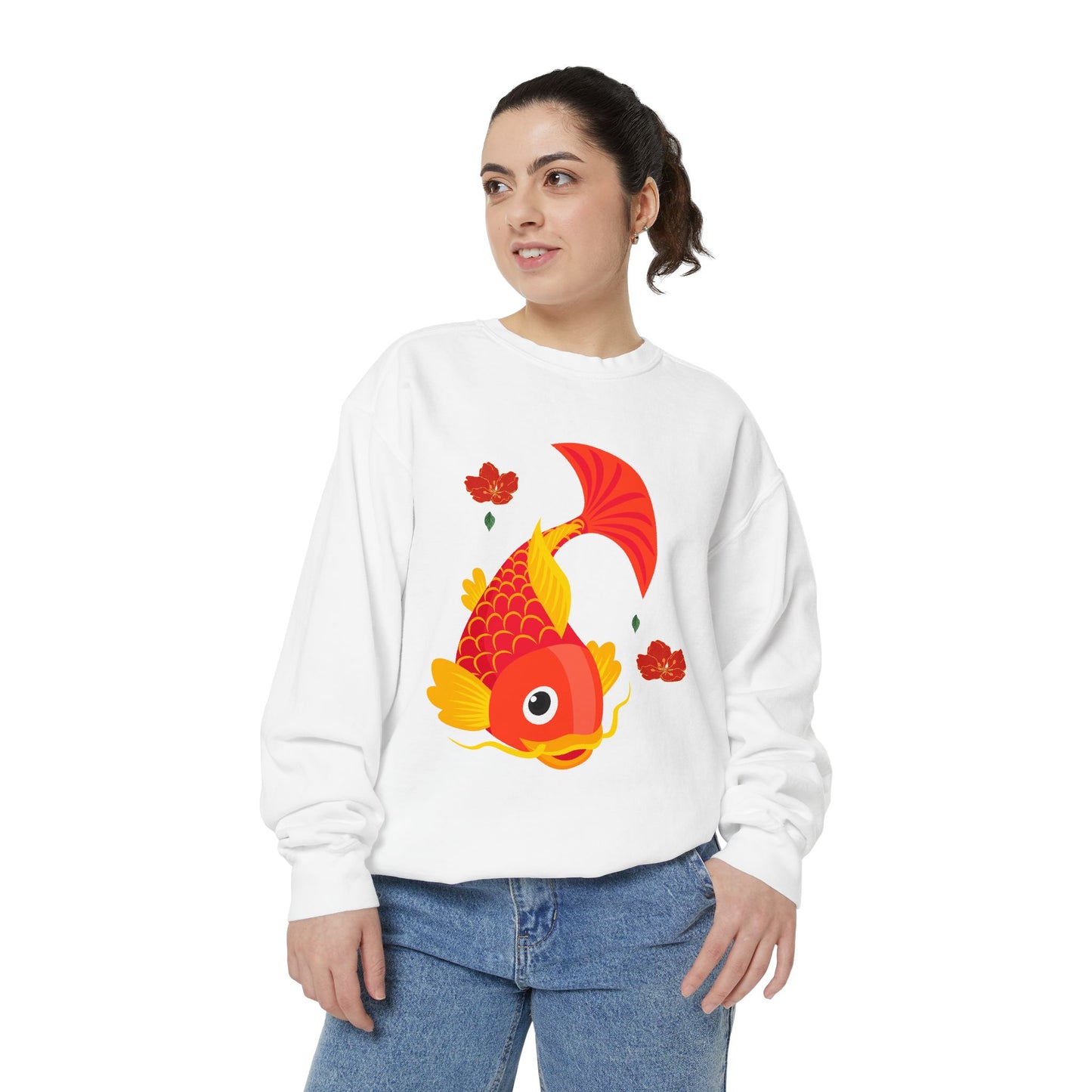Goldfish with flowing fins and red blossoms Unisex Garment-Dyed Sweatshirt