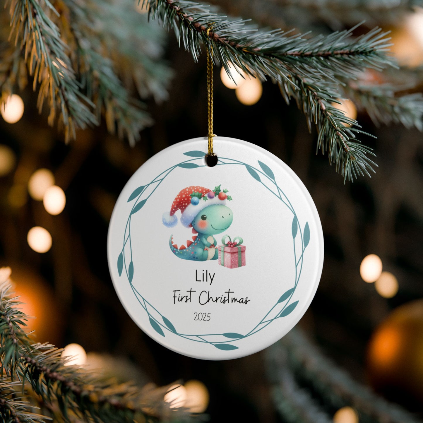 Personalized First Christmas Ornament, Cute Dinosaur Decoration, Holiday Gift, Baby's First Christmas, Keepsake Ornament