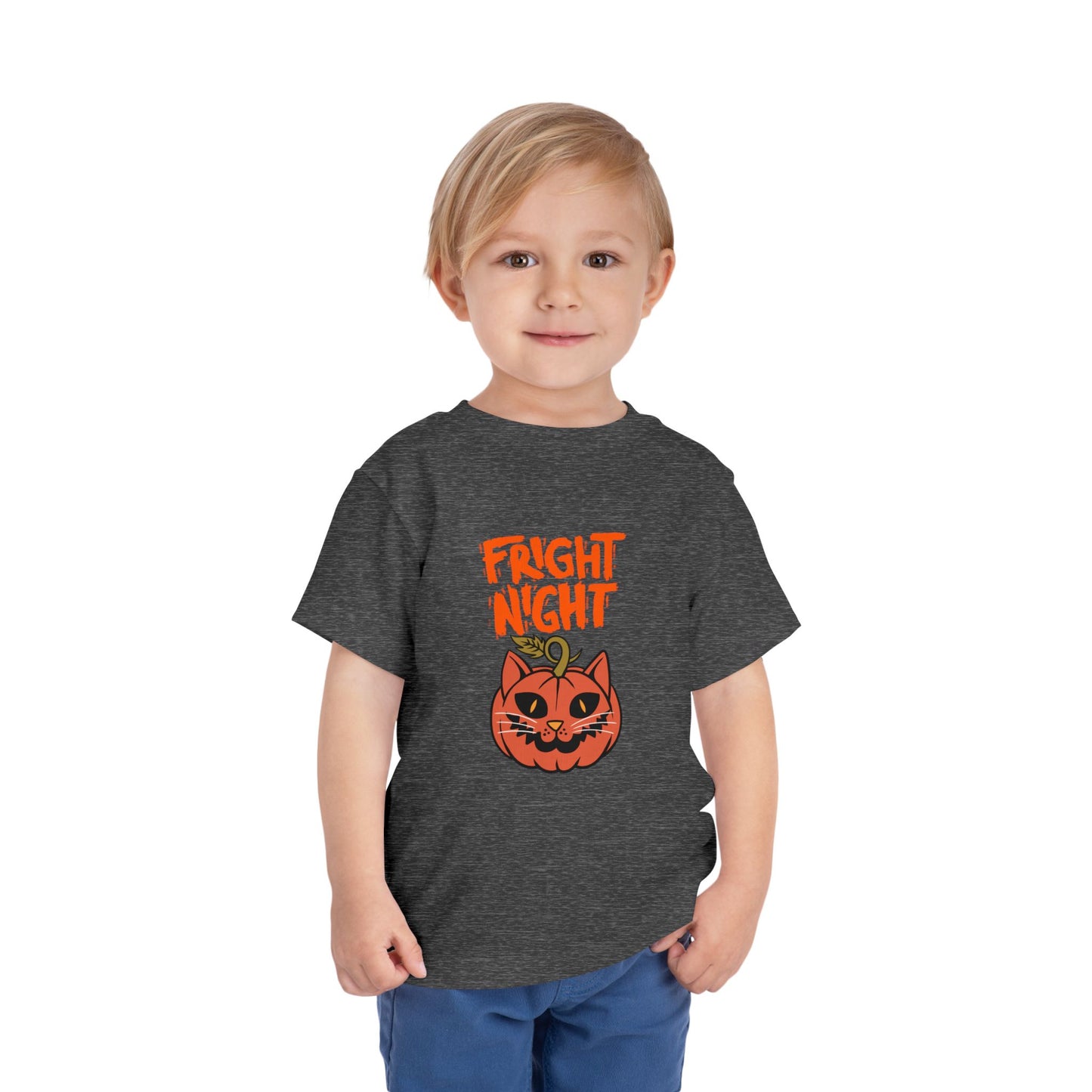 Cute Halloween Toddler Tee, 'Fright Night' Shirt, Kids Halloween Costume Top, Pumpkin Cat Graphic Tee, Spooky Toddler Outfit