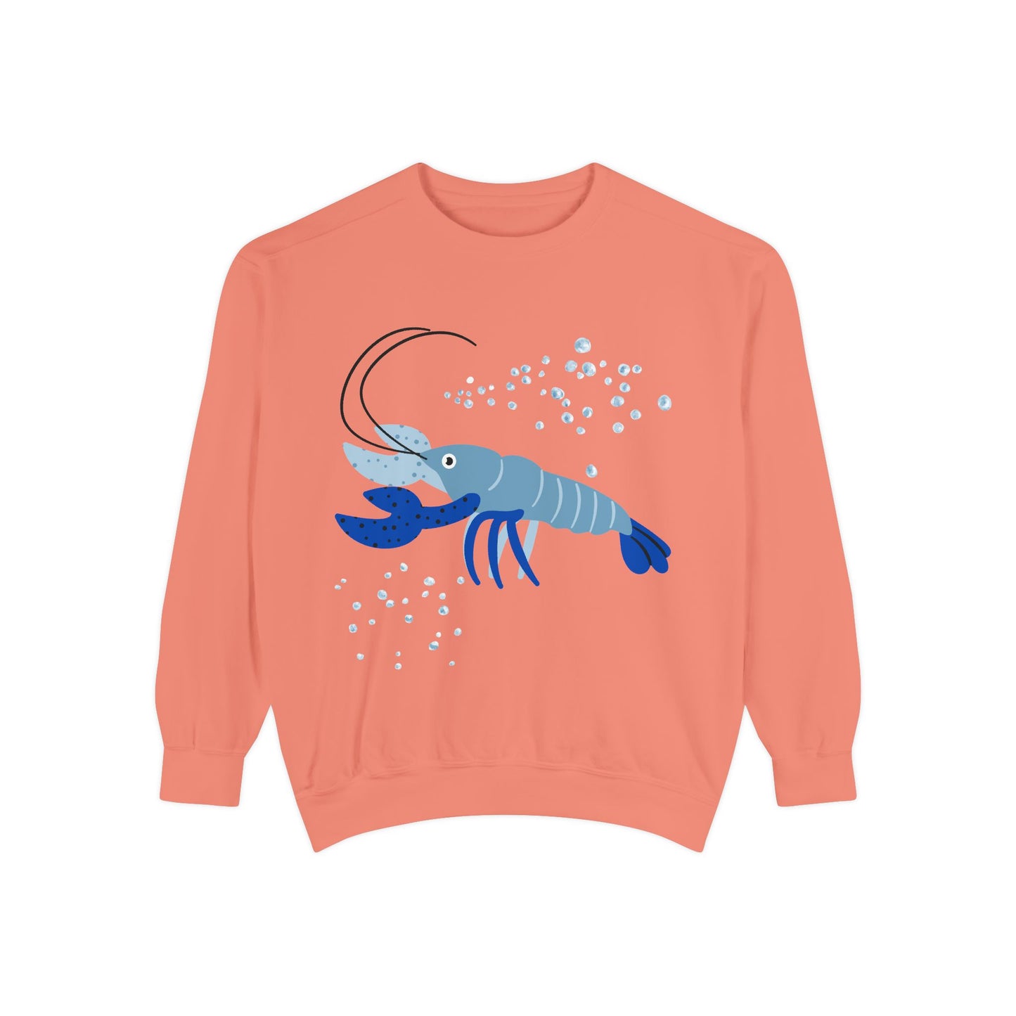 Blue shrimp with dark blue claws and bubbles Unisex Garment-Dyed Sweatshirt
