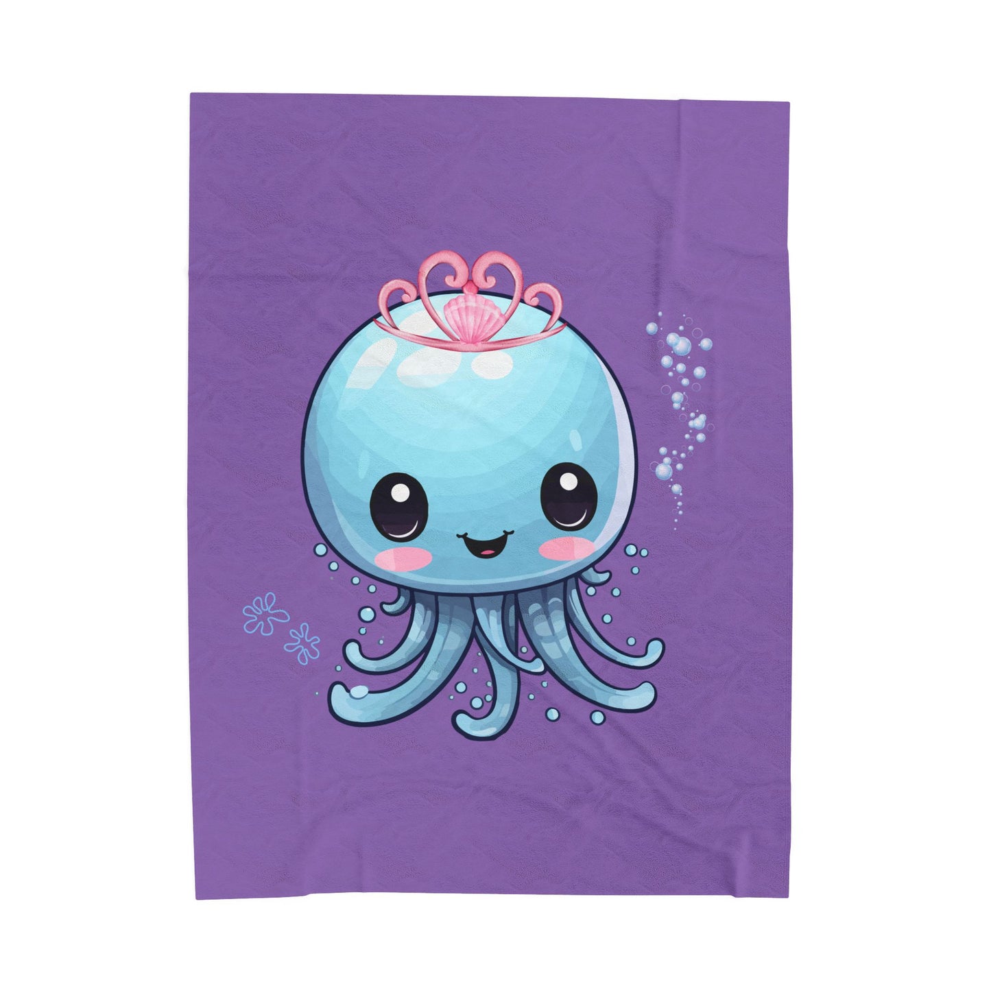 Blue jellyfish with a pink tiara Velveteen Plush Blanket