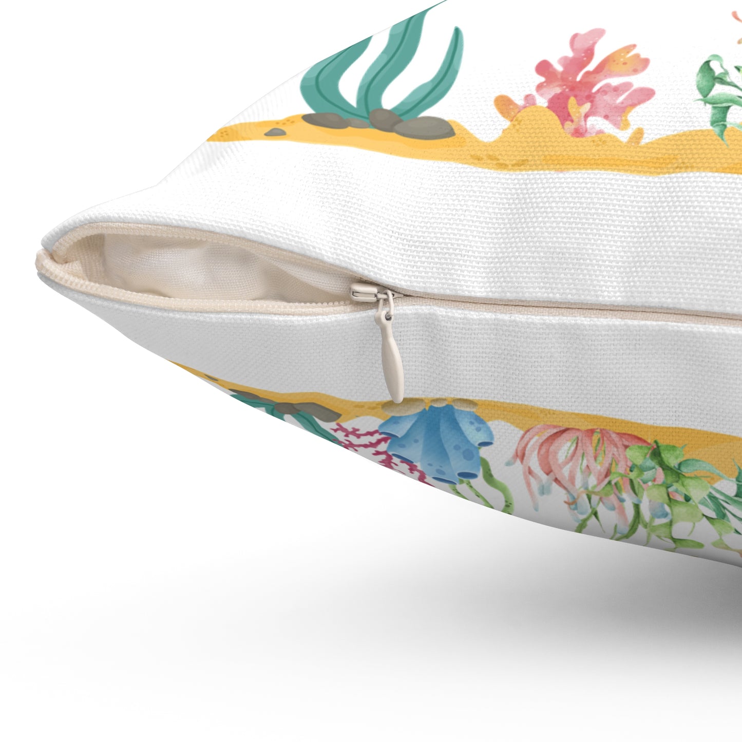 Turtle with seaweed and bubble Spun Polyester Square Pillow