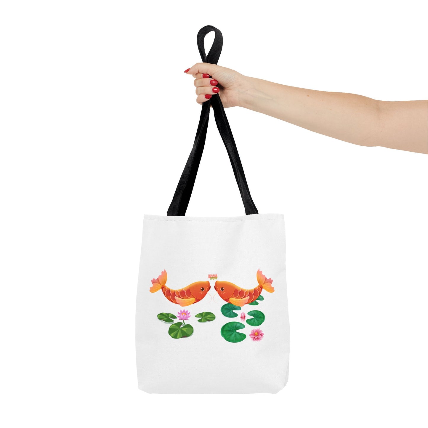 Golden koi fish with lotus flowers Tote Bag