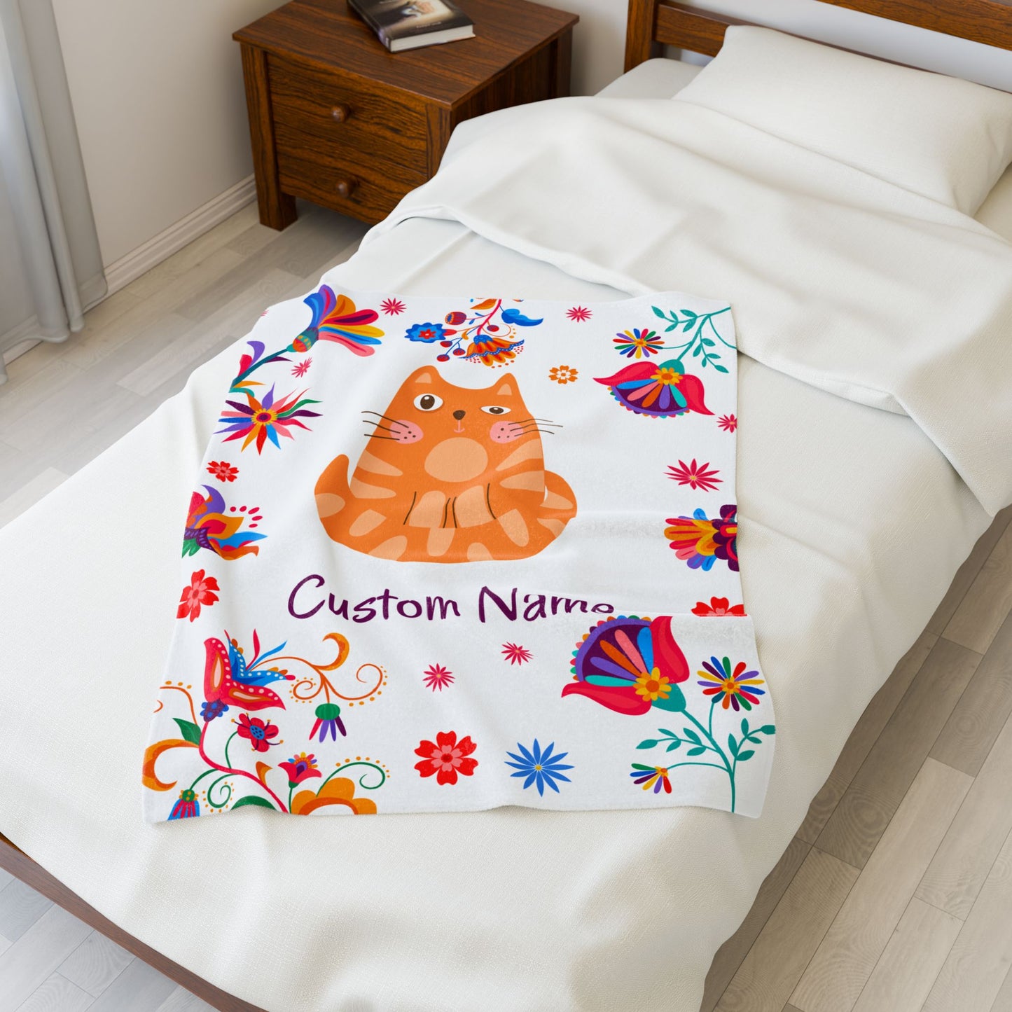 Custom Cat Velveteen Plush Blanket, Personalized Gift for Cat Lovers, Cozy Home Decor, Birthday, Holiday Blanket