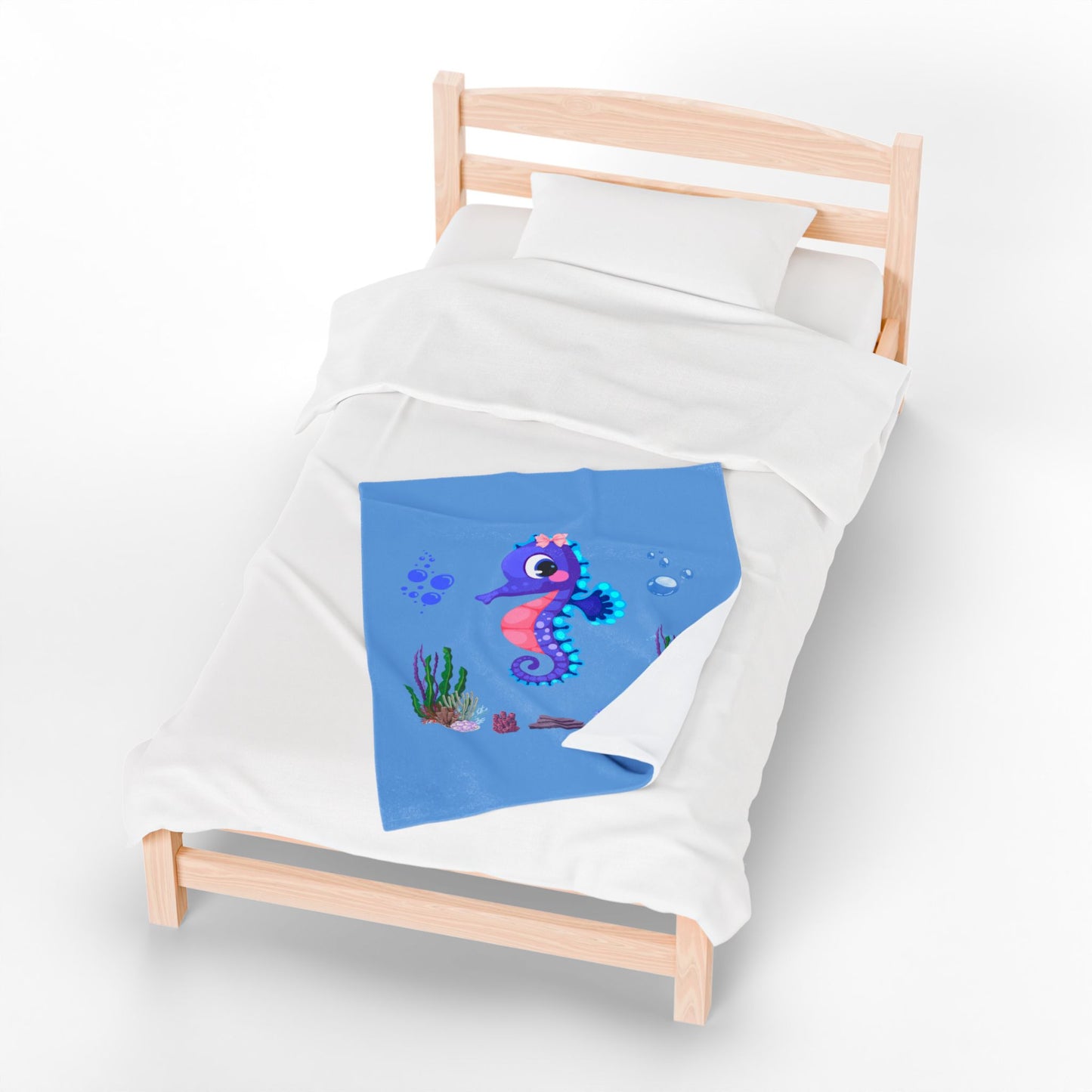 Seahores playful under the sea Velveteen Plush Blanket