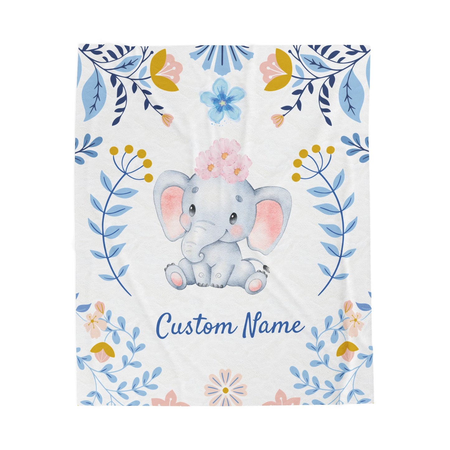 Customizable Velveteen Plush Blanket with Elephant Design, Cozy Throw, Baby Shower Gift, Nursery Decor, Personalized Baby Blanket