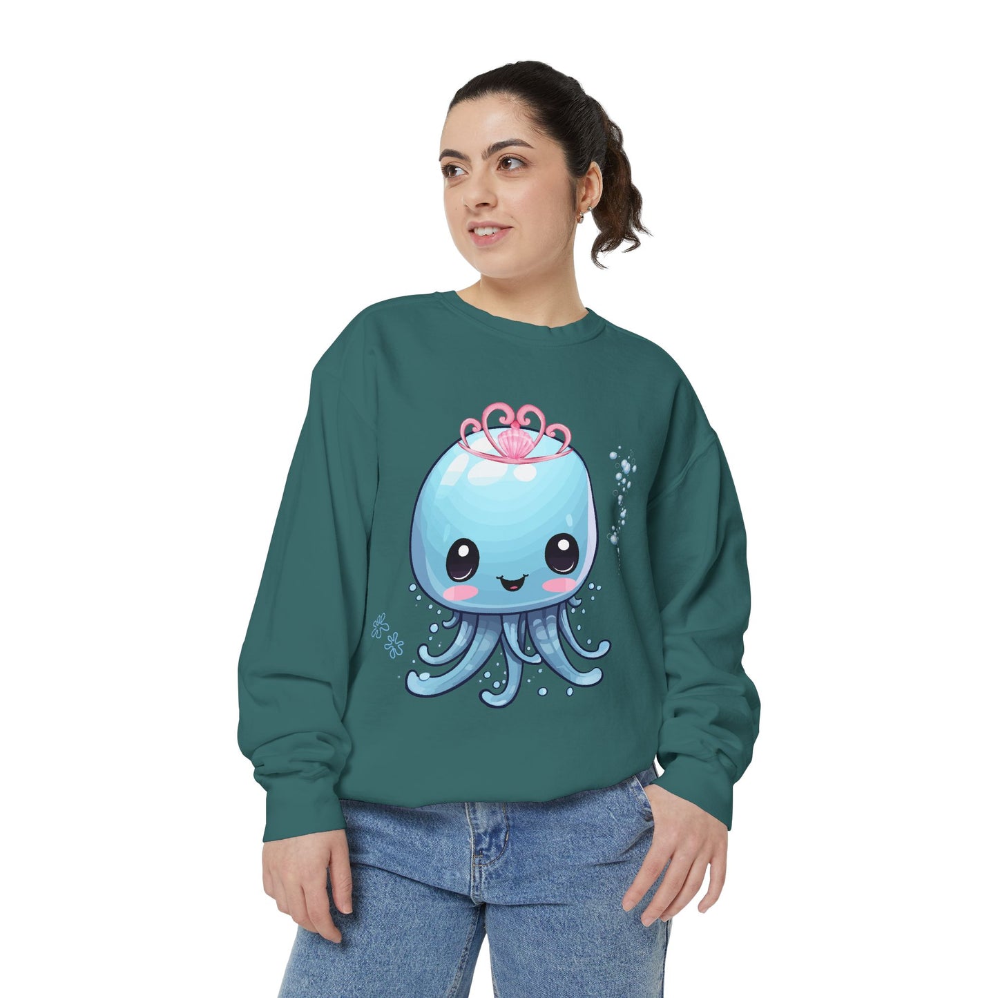Blue jellyfish with a pink tiara Unisex Garment-Dyed Sweatshirt