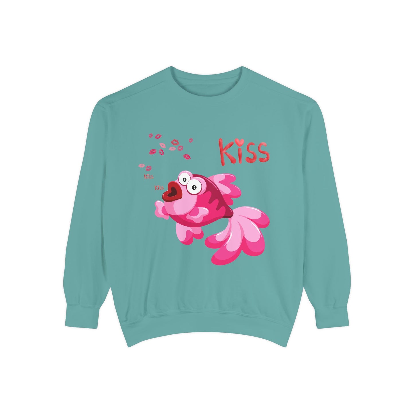 Pink fish with open mouth and kiss Unisex Garment-Dyed Sweatshirt