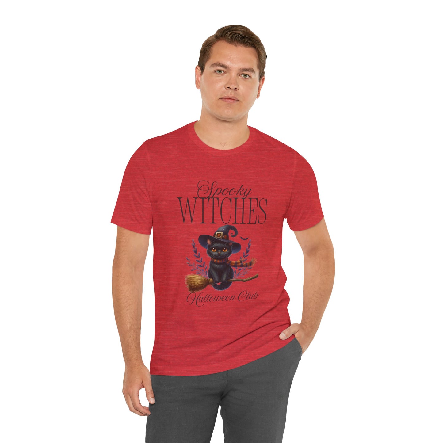 Spooky Witches Halloween Tee, Unisex Short Sleeve Shirt, Witch T-Shirt, Halloween Costume Top, Cat Lovers Gift, Fall Fashion
