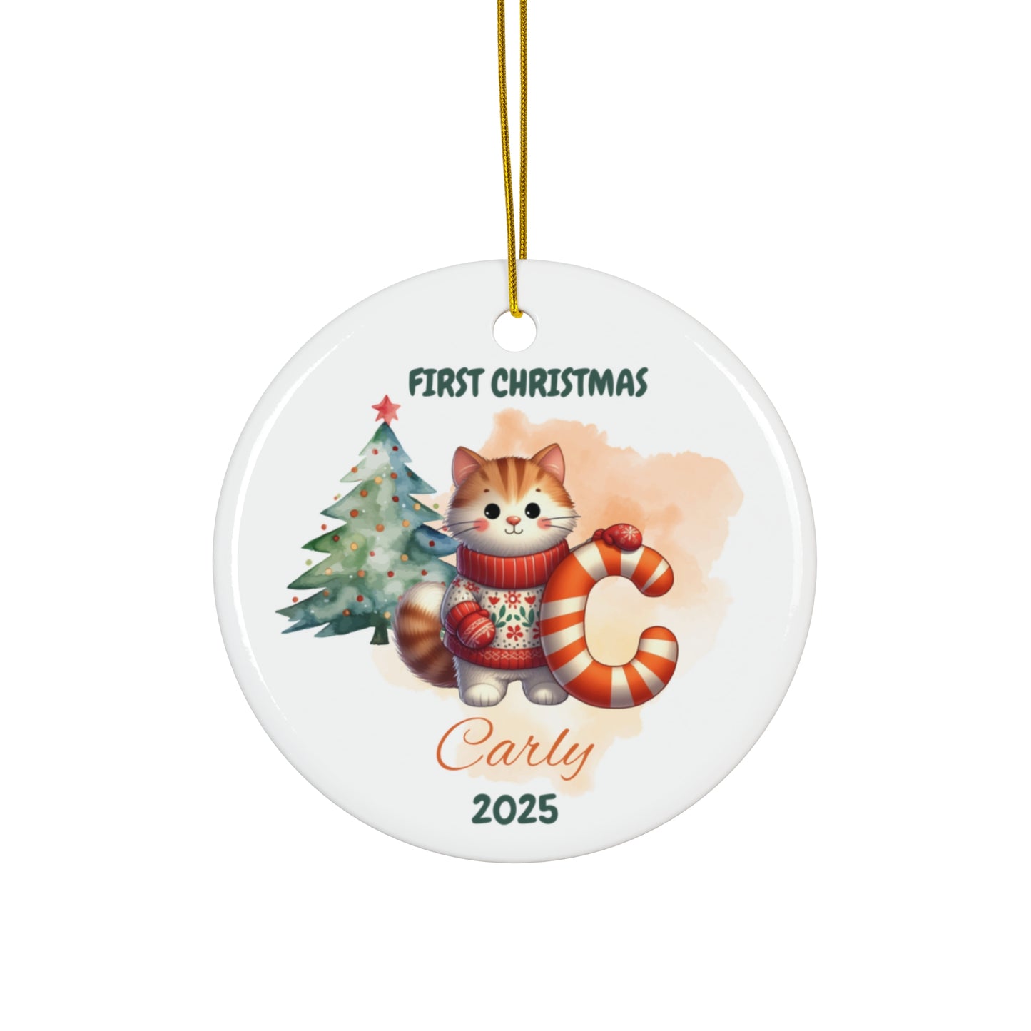 Personalized First Christmas Ornament - Cute Cat Design