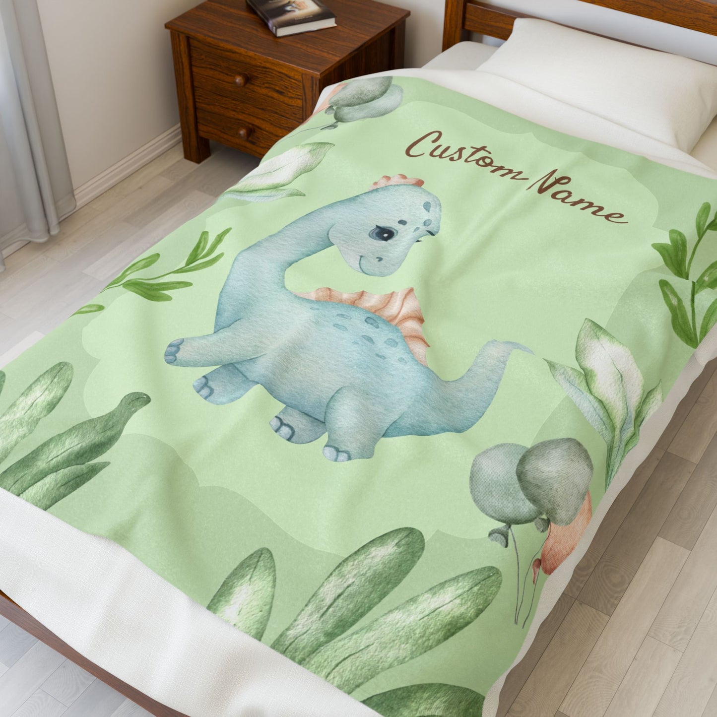Personalized Dinosaur Velveteen Plush Blanket, Kids Room Decor, Baby Shower Gift, Custom Name Blanket, Soft Throw for Children
