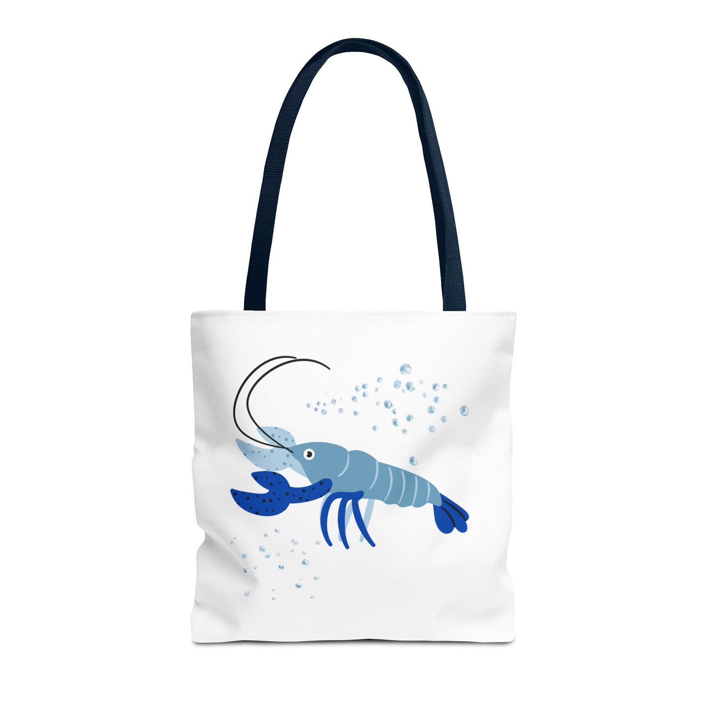 Blue shrimp with dark blue claws and bubbles Tote Bag